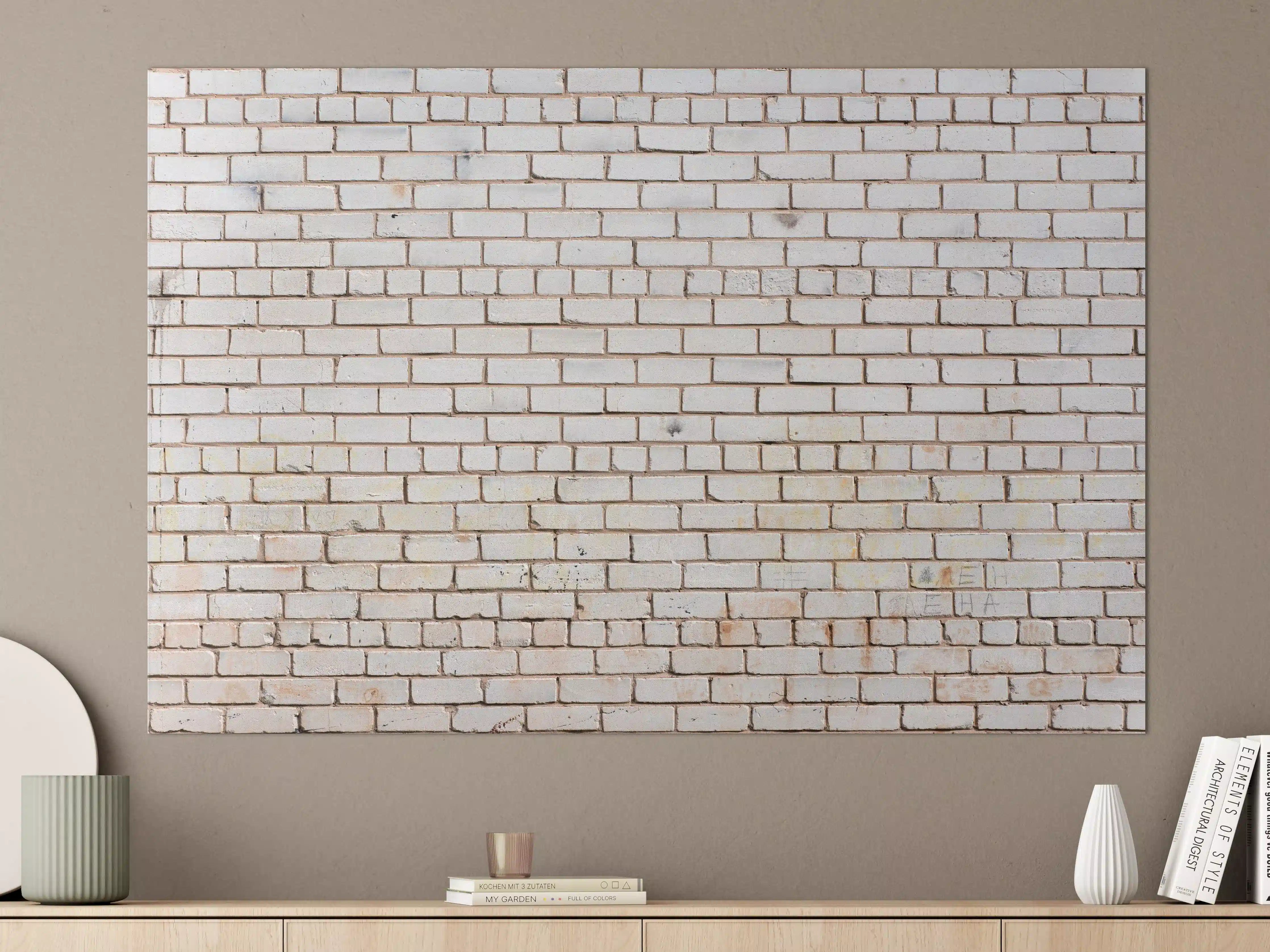 Große Wandbilder - Weiße Ziegelwand mit zarten Grautönen - realistische Textur