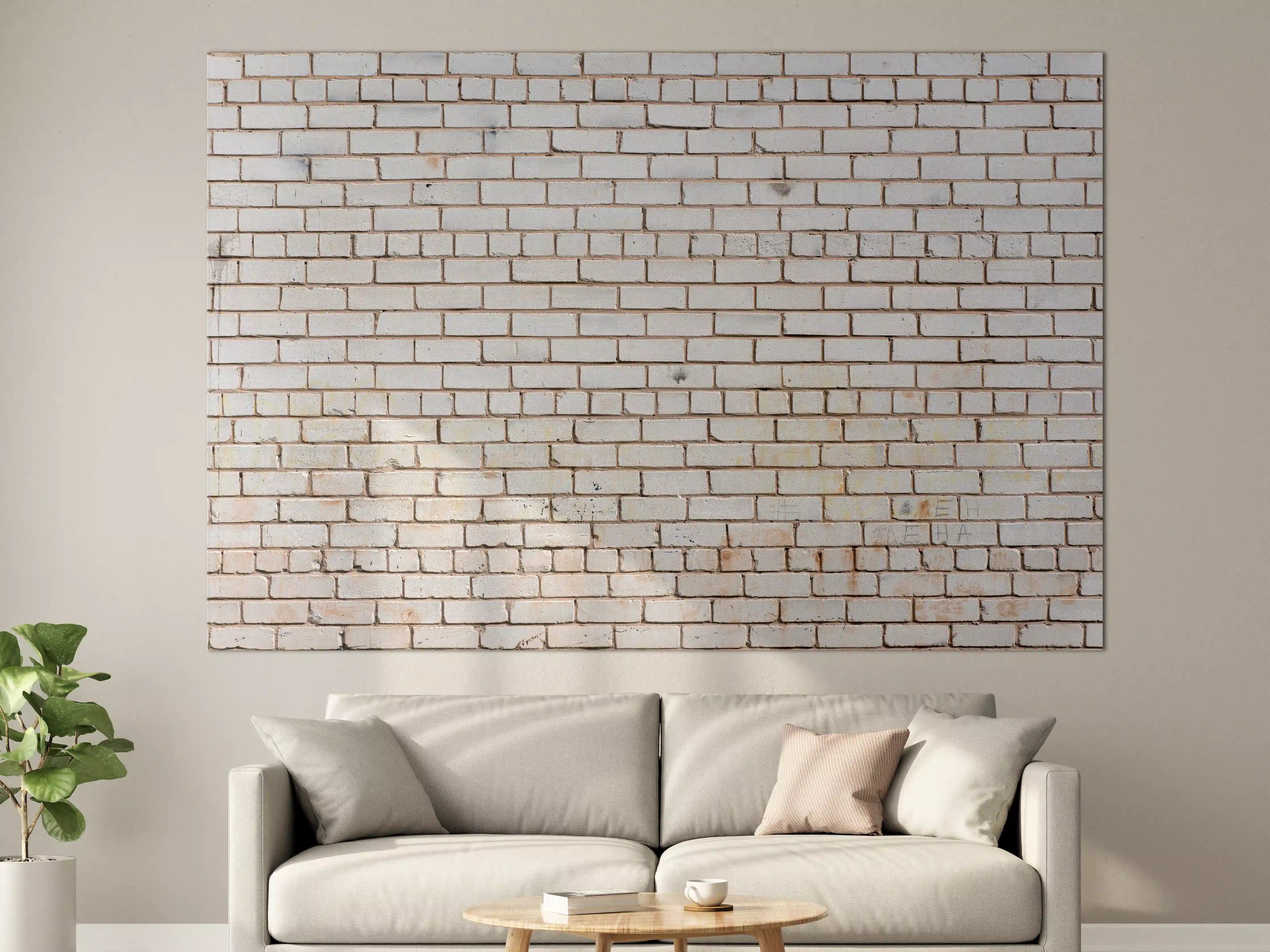 Große Wandbilder - Weiße Ziegelwand mit zarten Grautönen - realistische Textur