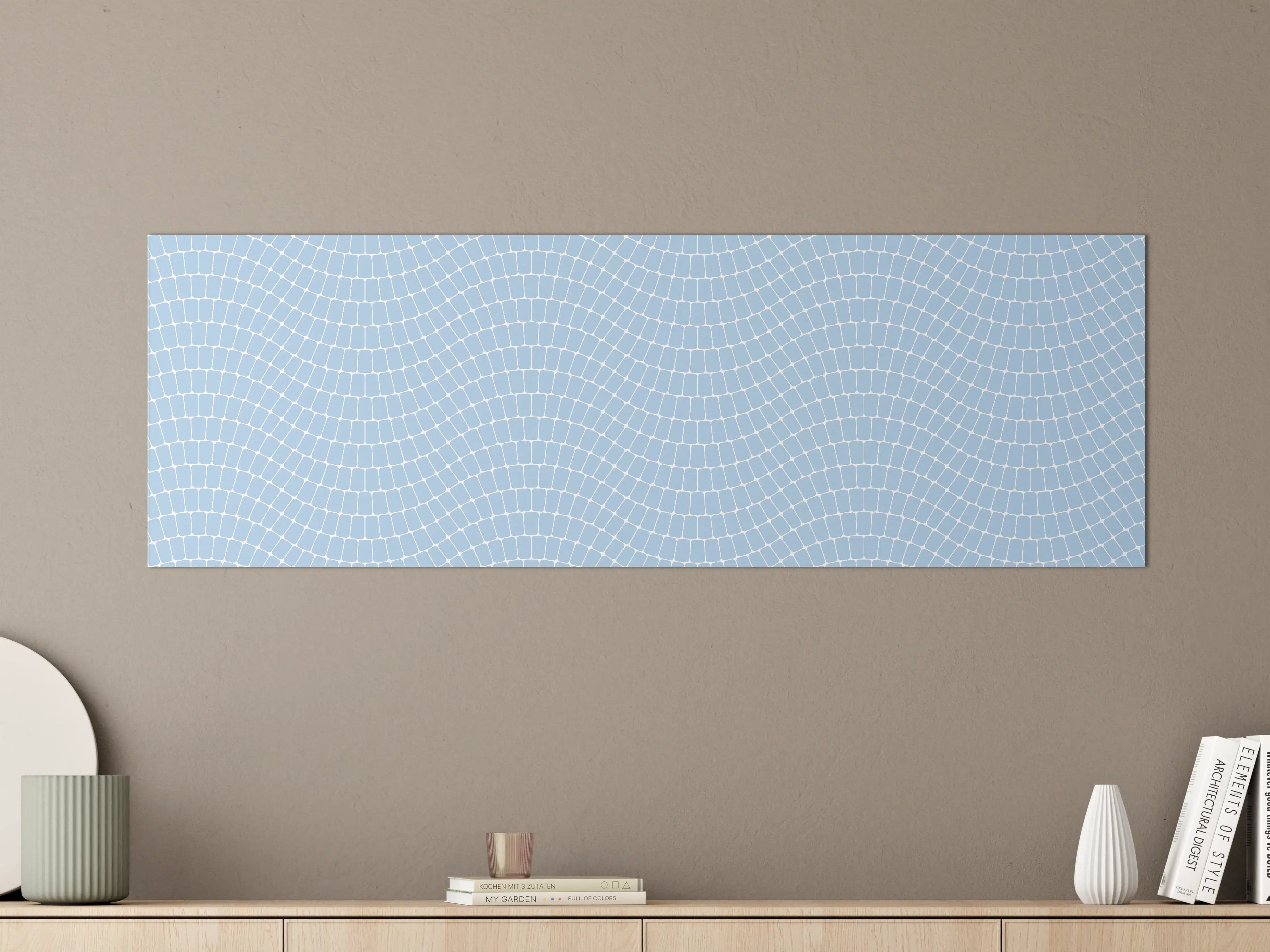 Große Wandbilder - Weiße und Himmelblaue geometrische Muster