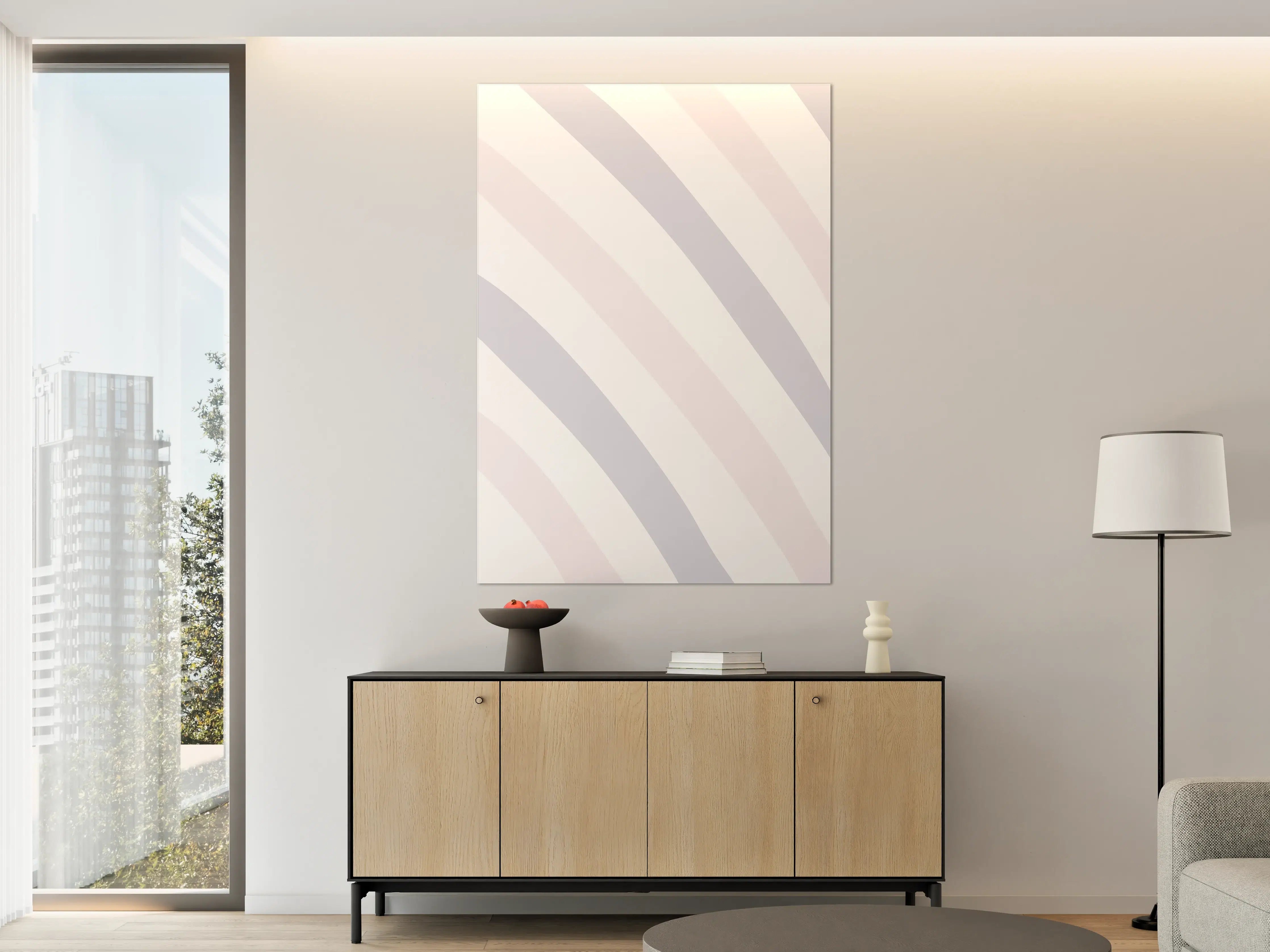 Große Wandbilder - Weiße, elegante Wandgestaltung mit sanften Farbnuancen