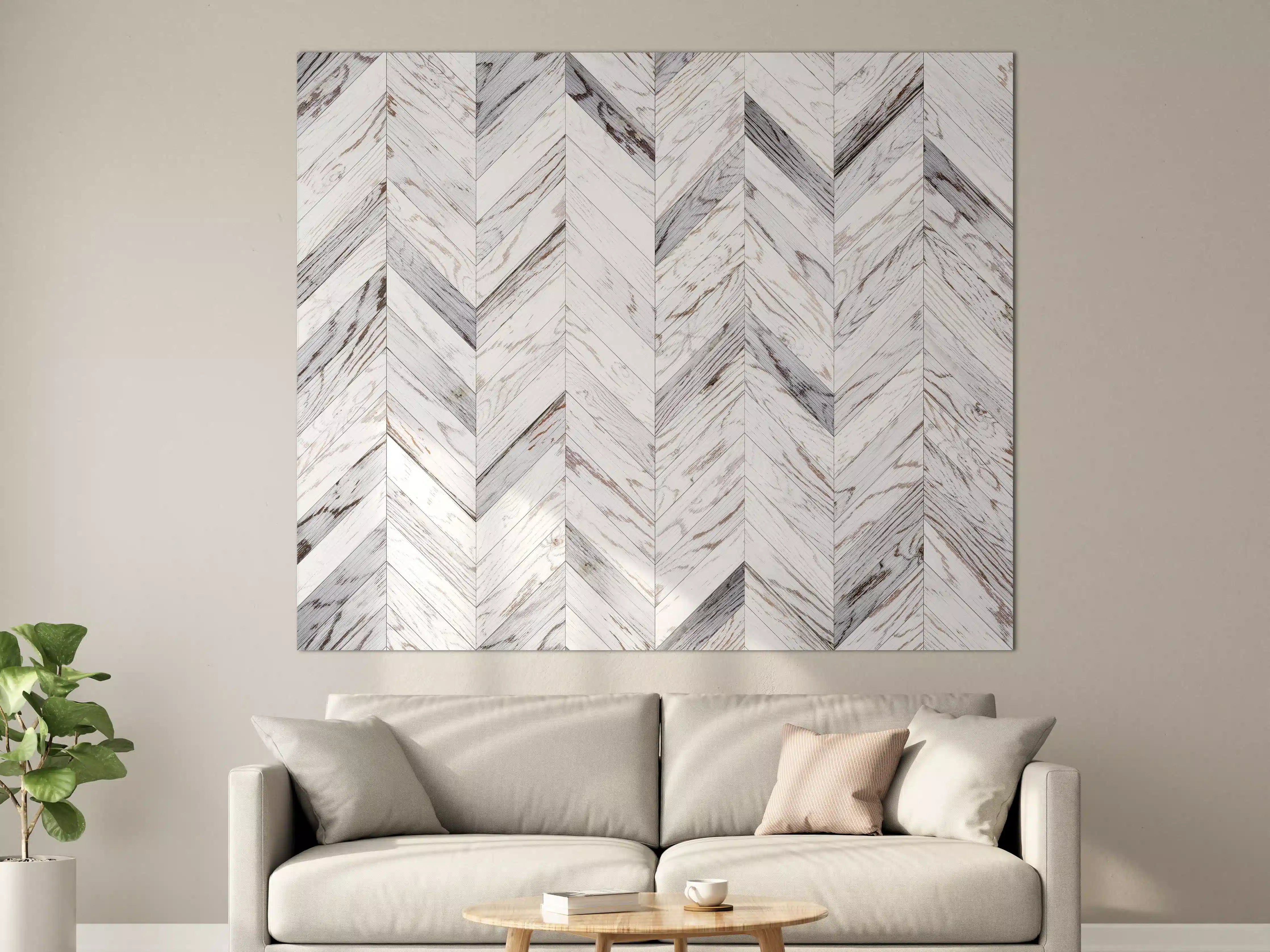 Große Wandbilder - Weißer Chevron - Holzoptik