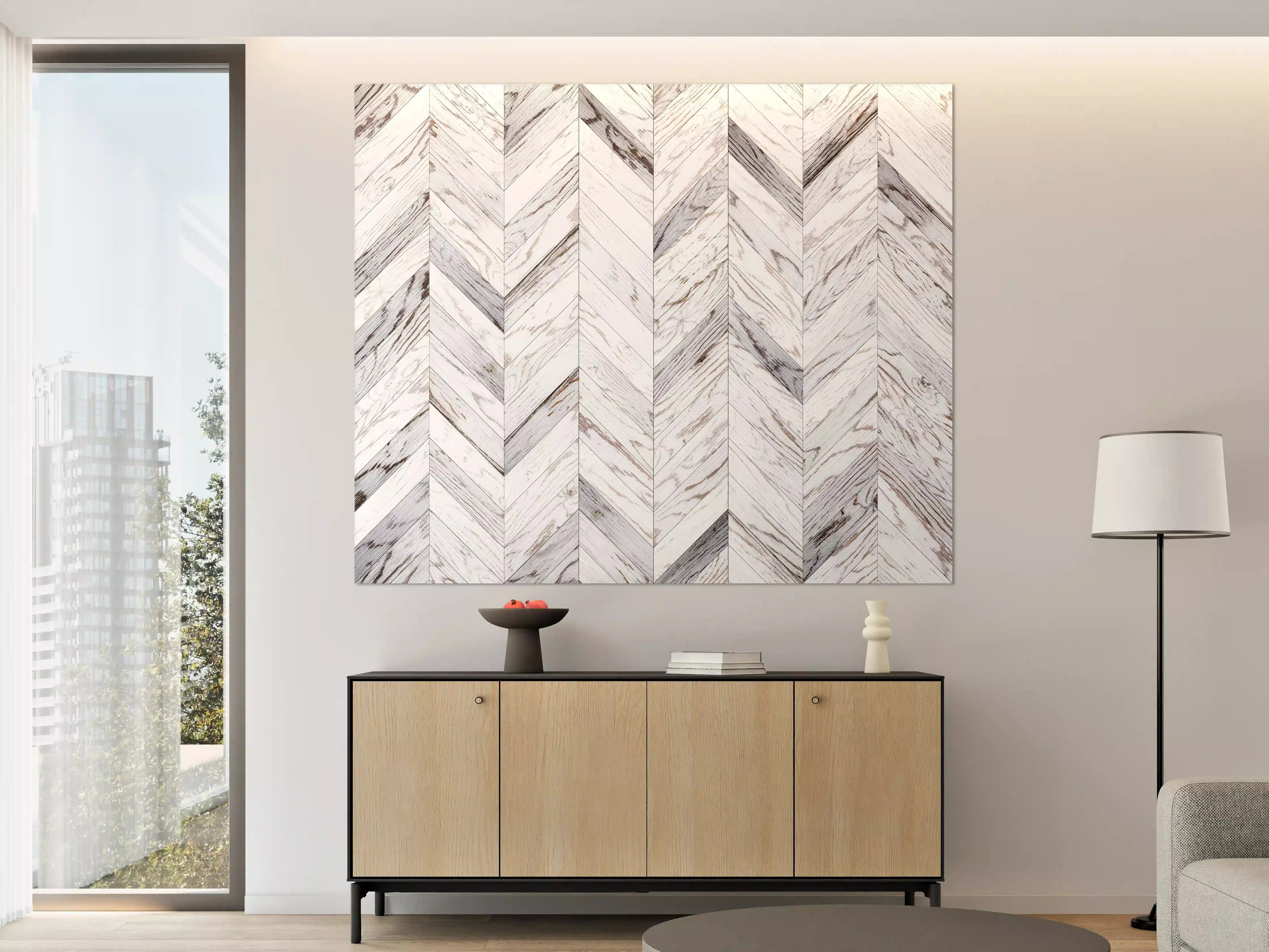 Große Wandbilder - Weißer Chevron - Holzoptik