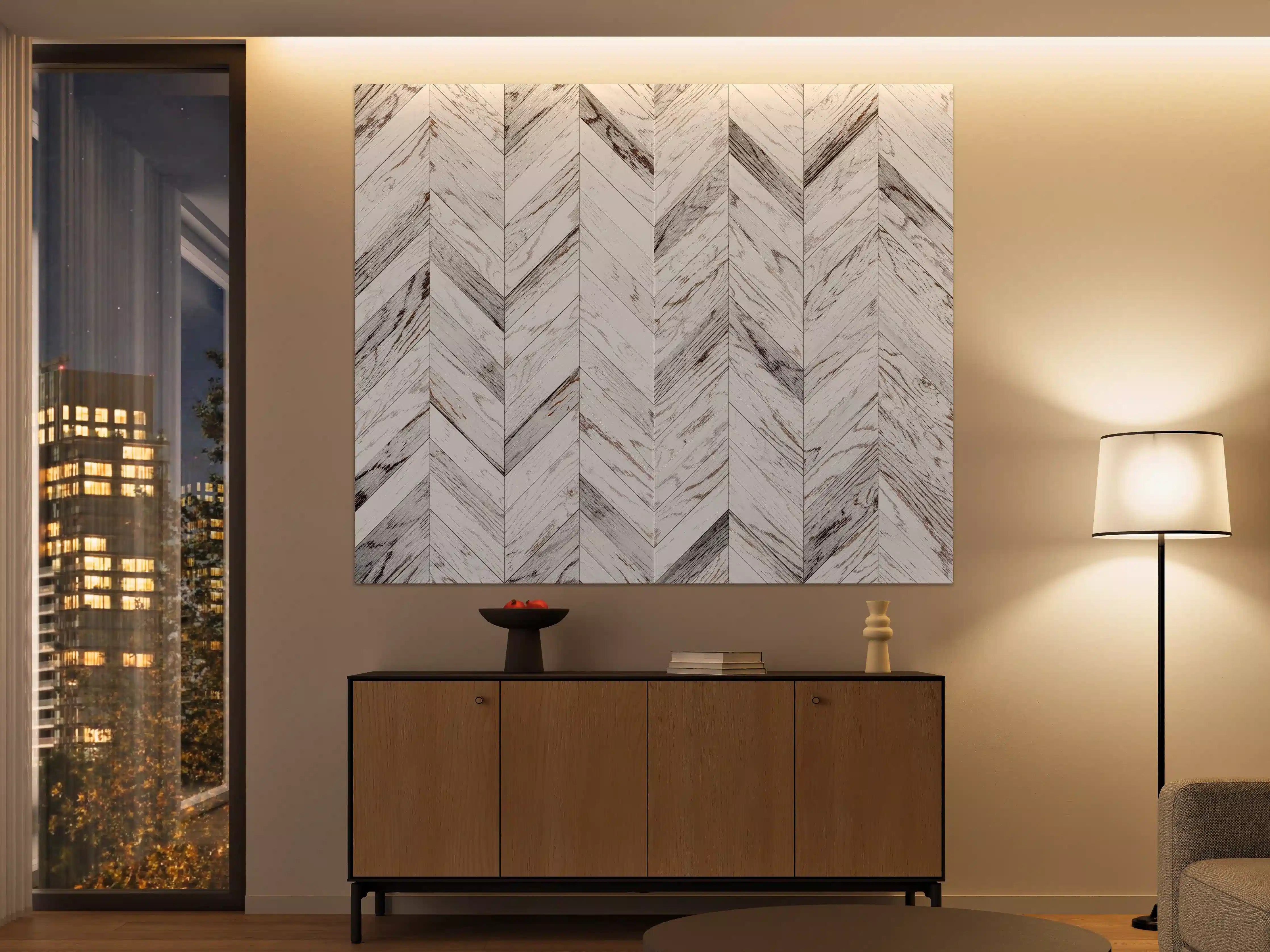 Große Wandbilder - Weißer Chevron - Holzoptik
