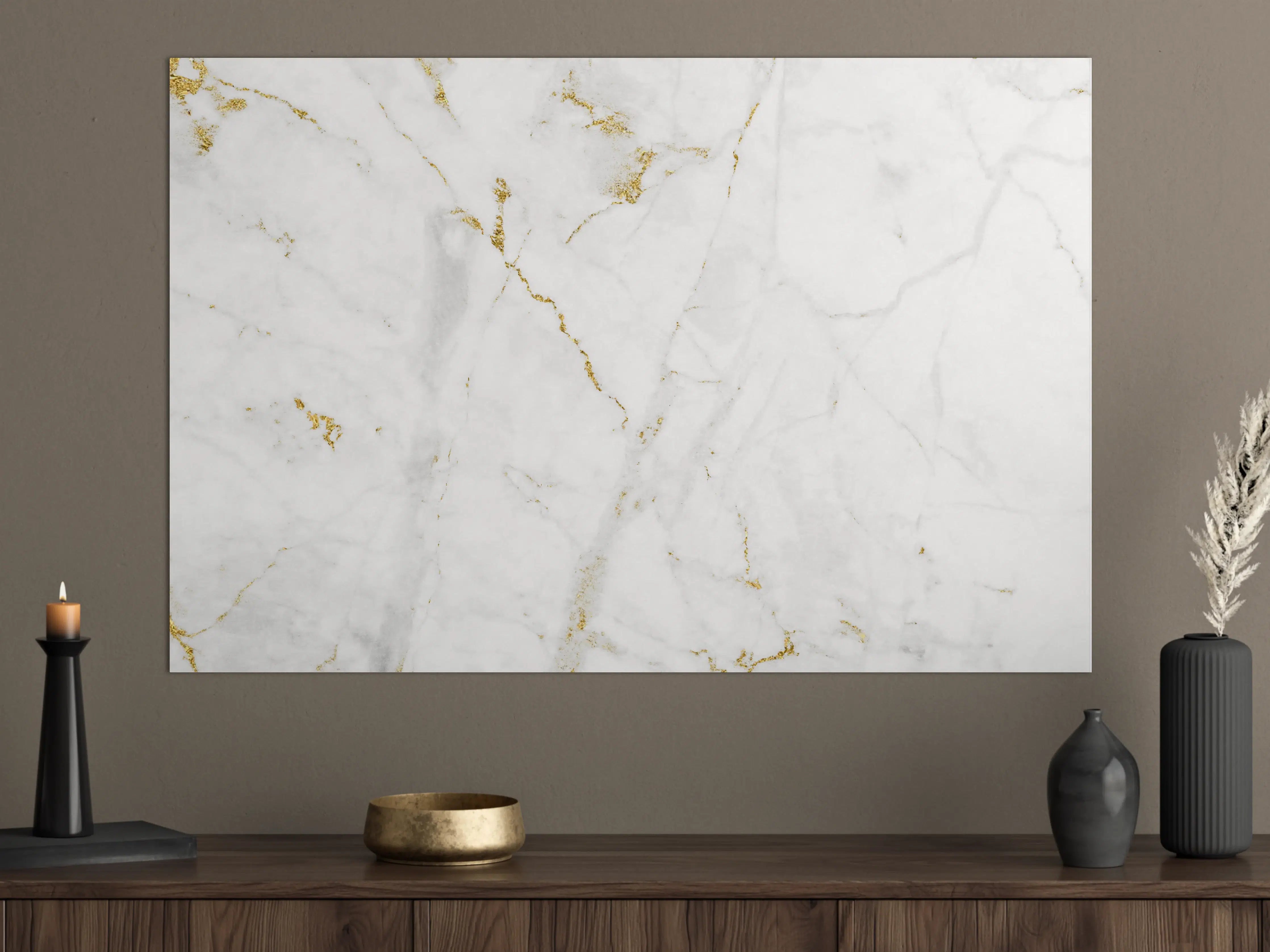 Große Wandbilder - Weißer Marmor mit goldenen Adern