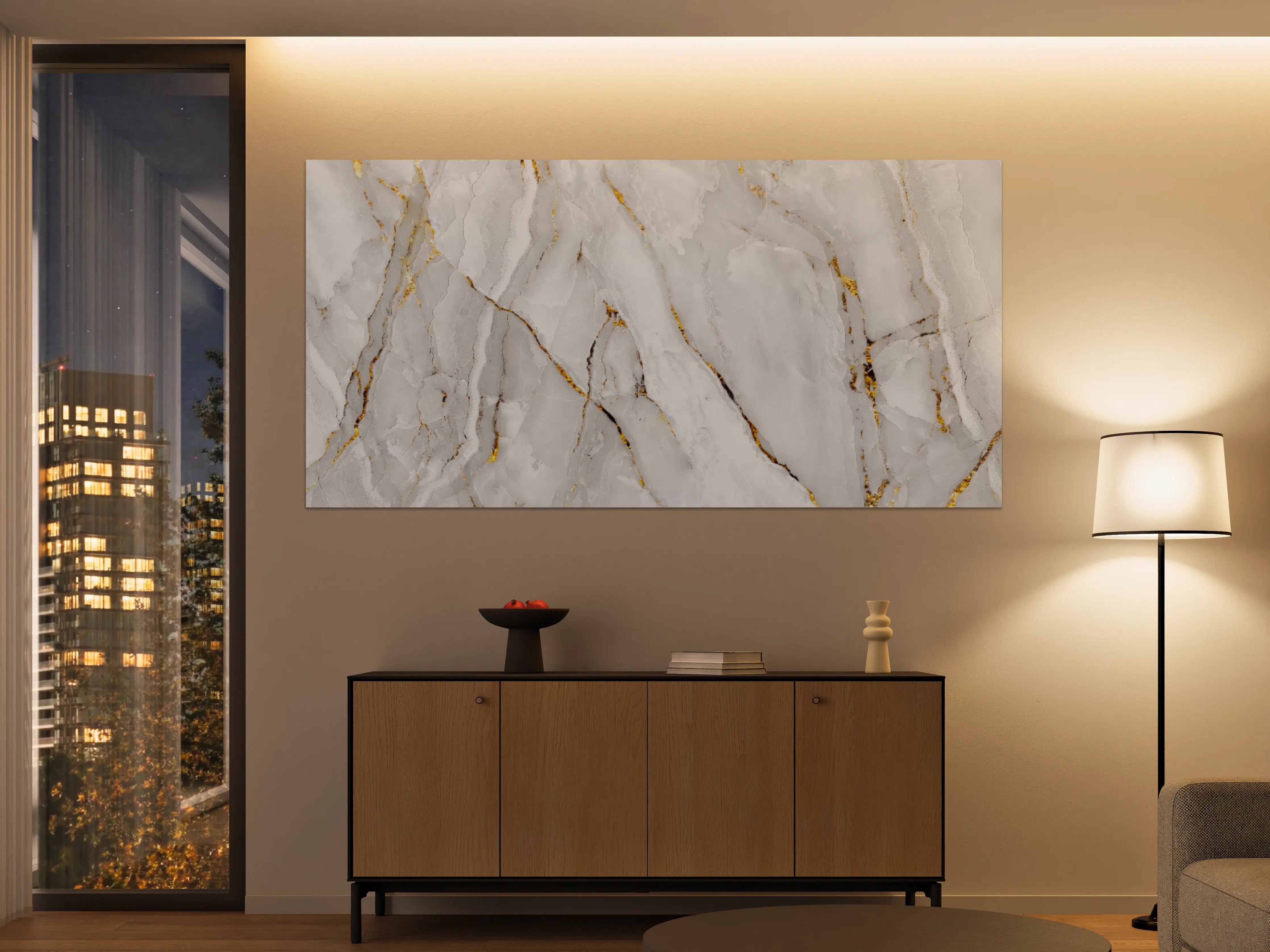 Große Wandbilder - Weißer Statuario-Marmor mit goldene Adern
