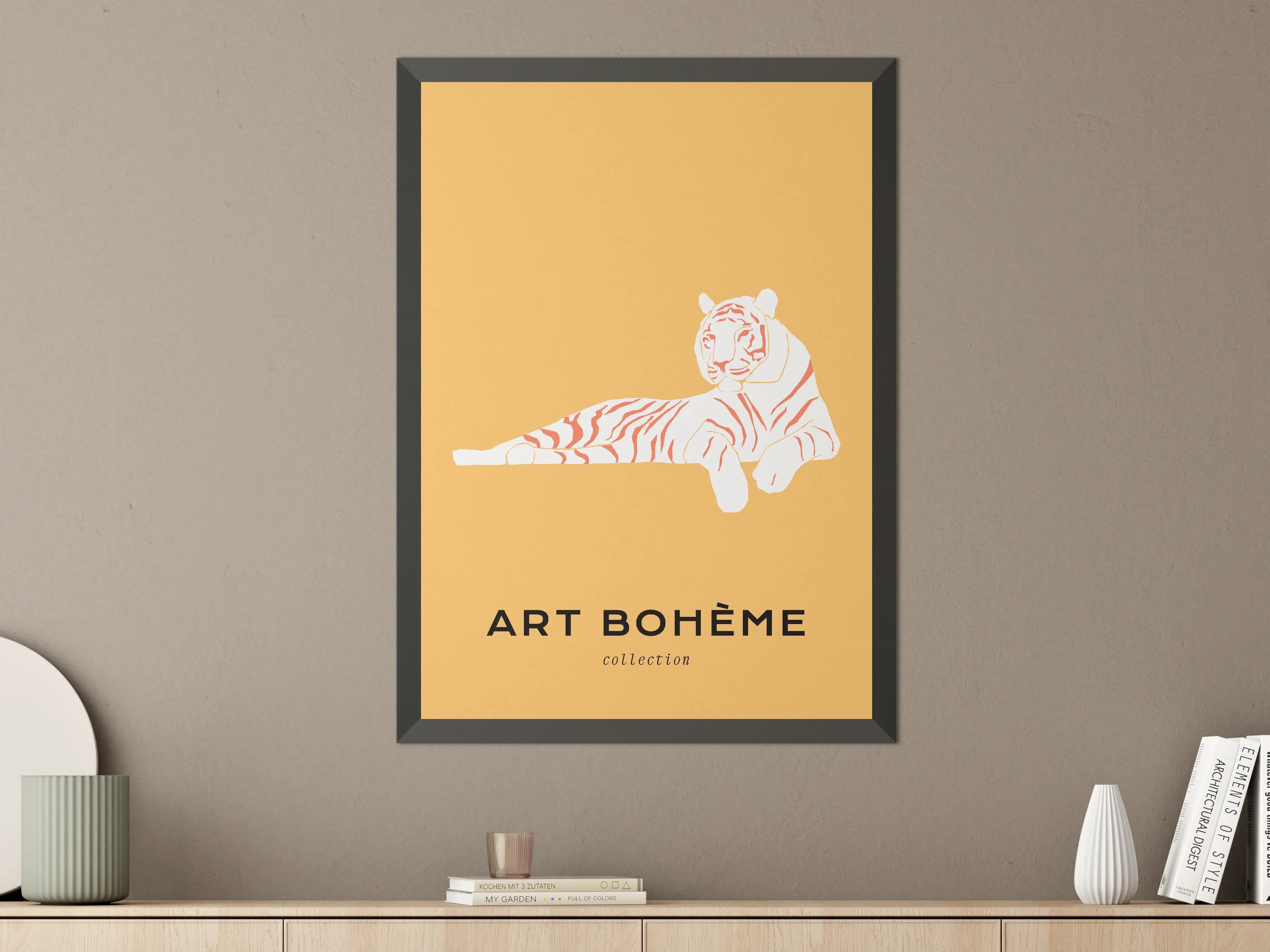 Große Wandbilder - Weißer Tiger auf orange HintergrE4nd
