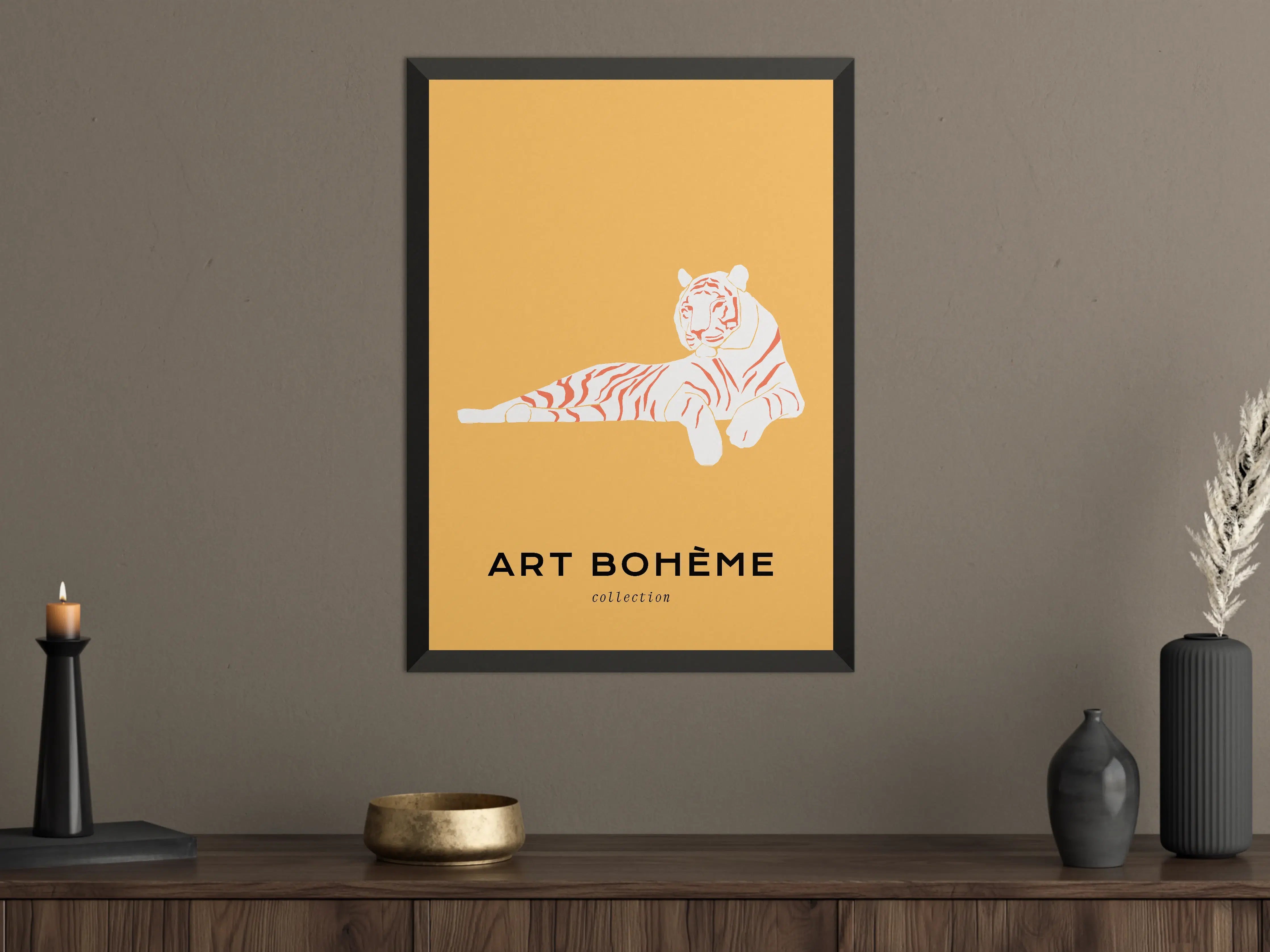 Große Wandbilder - Weißer Tiger auf orange HintergrE4nd