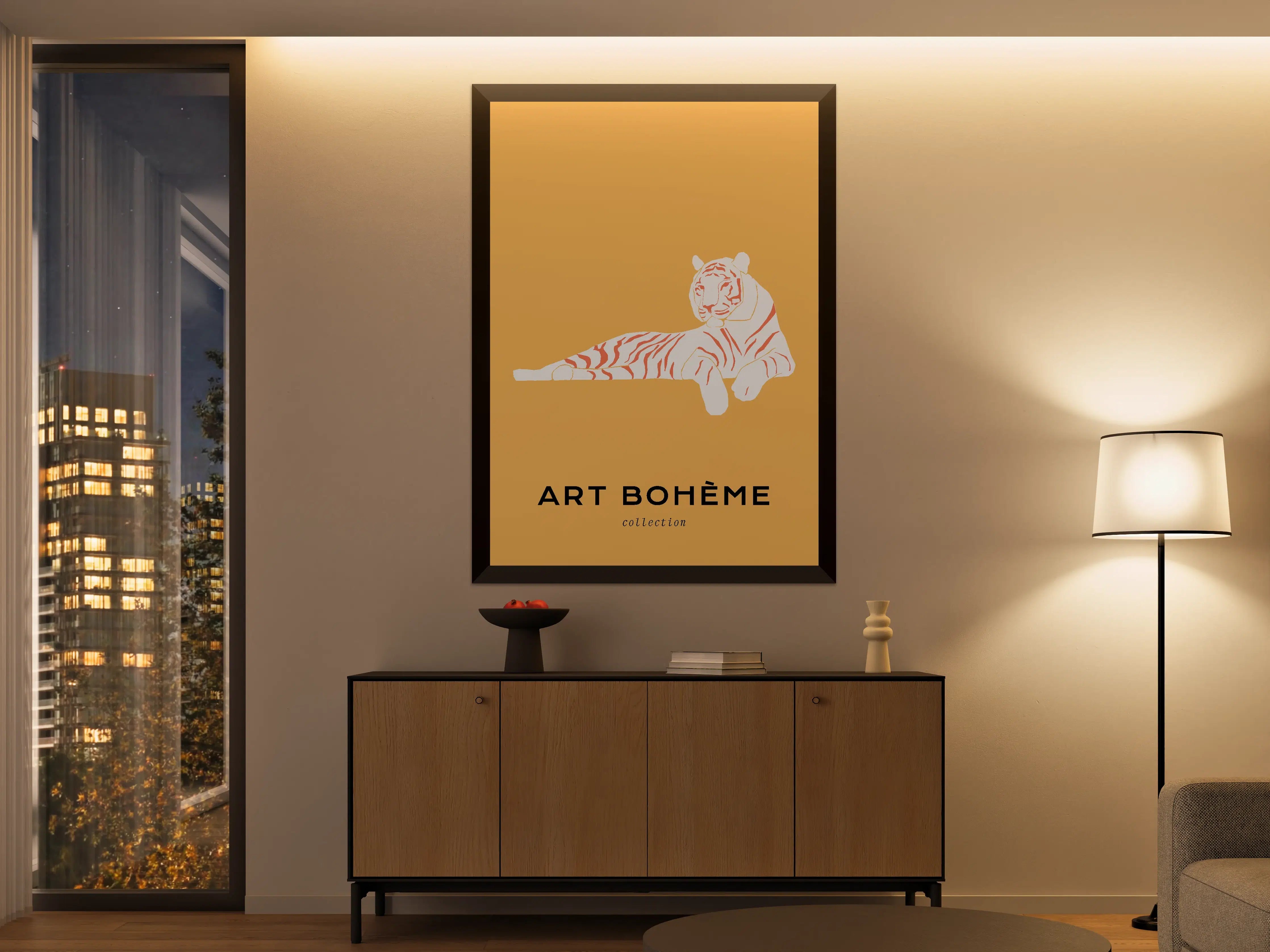 Große Wandbilder - Weißer Tiger auf orange HintergrE4nd