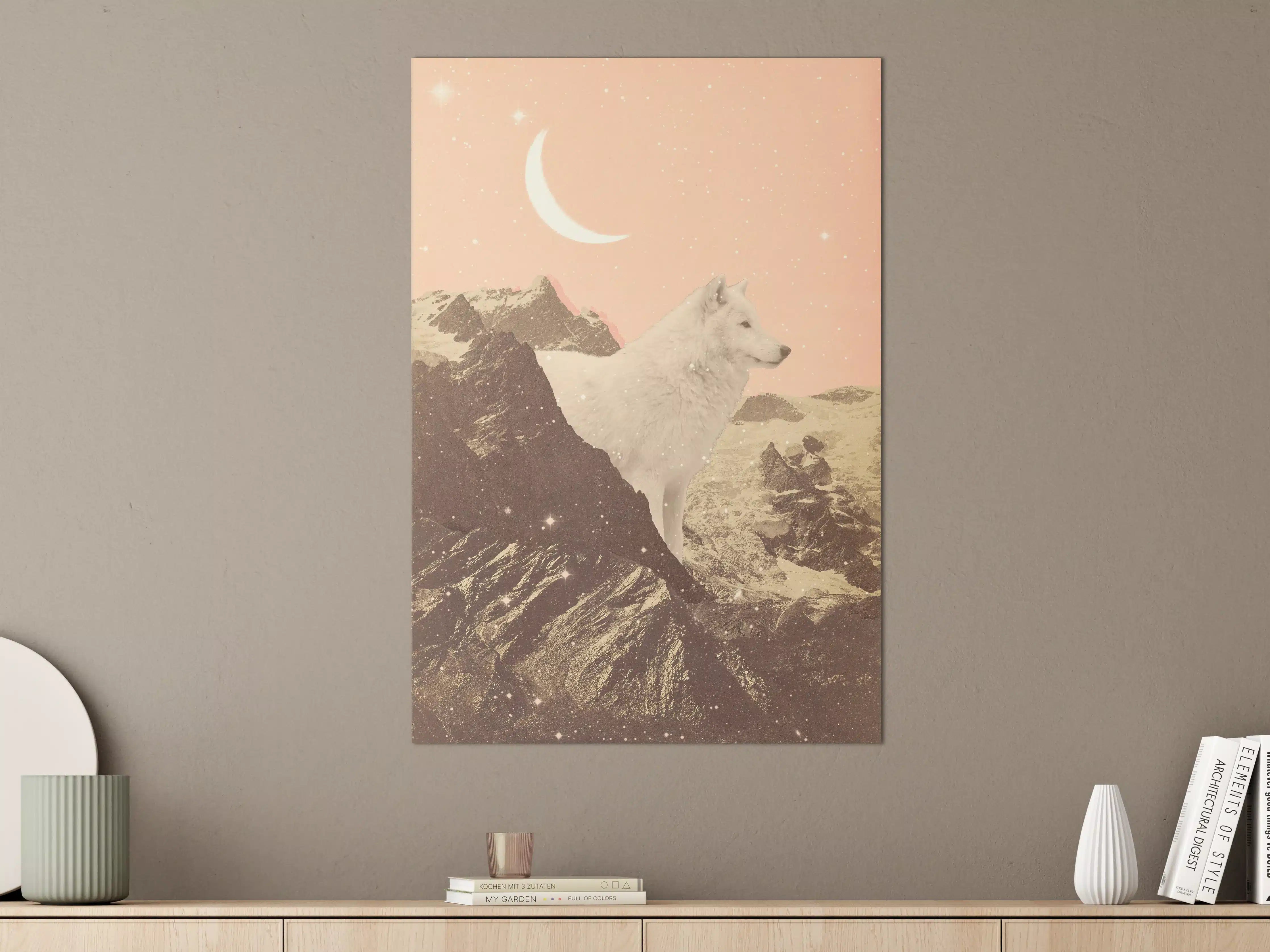 Große Wandbilder - Weißer Wolf Berglandschaft Nacht