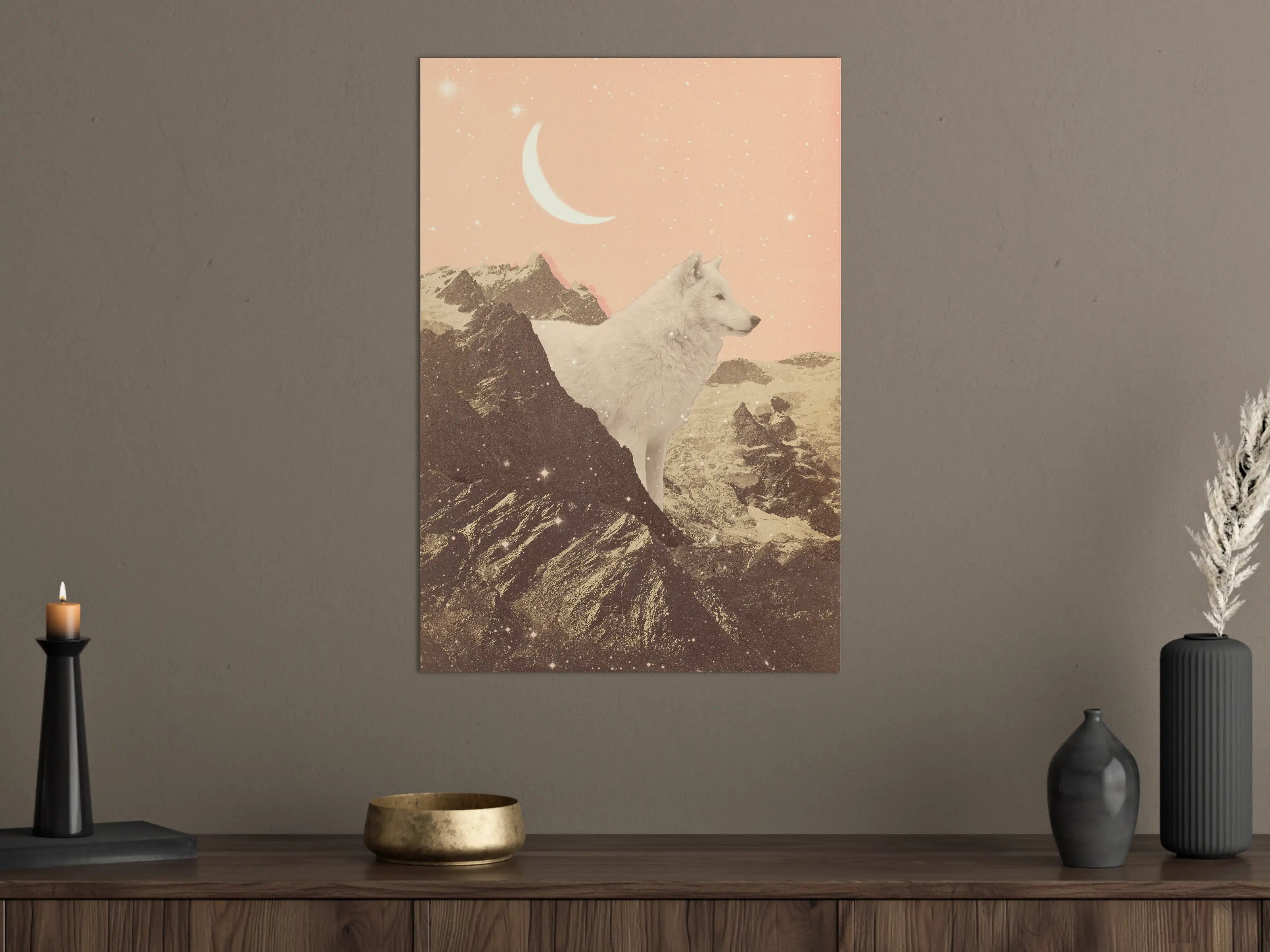Große Wandbilder - Weißer Wolf Berglandschaft Nacht