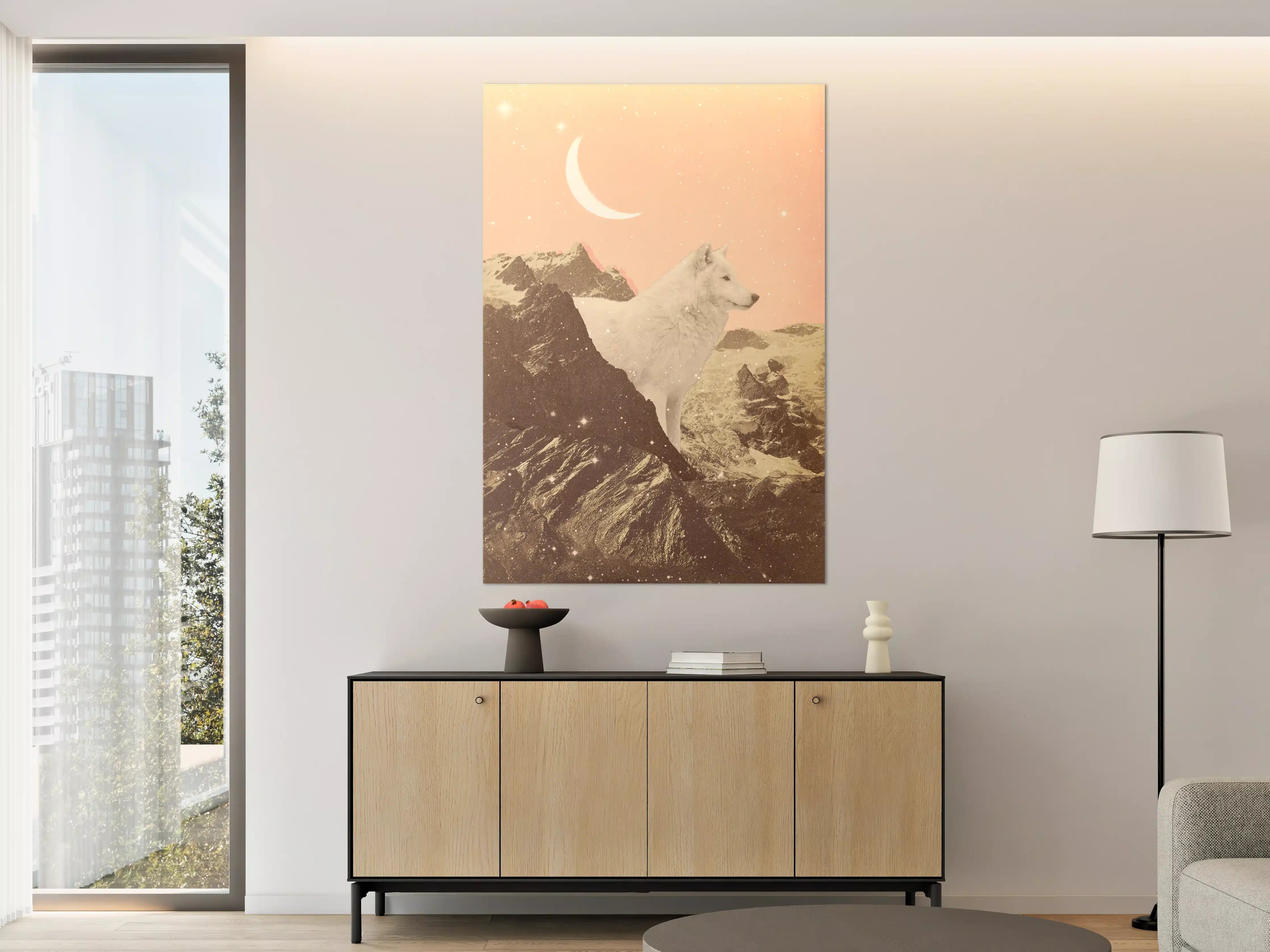 Große Wandbilder - Weißer Wolf Berglandschaft Nacht