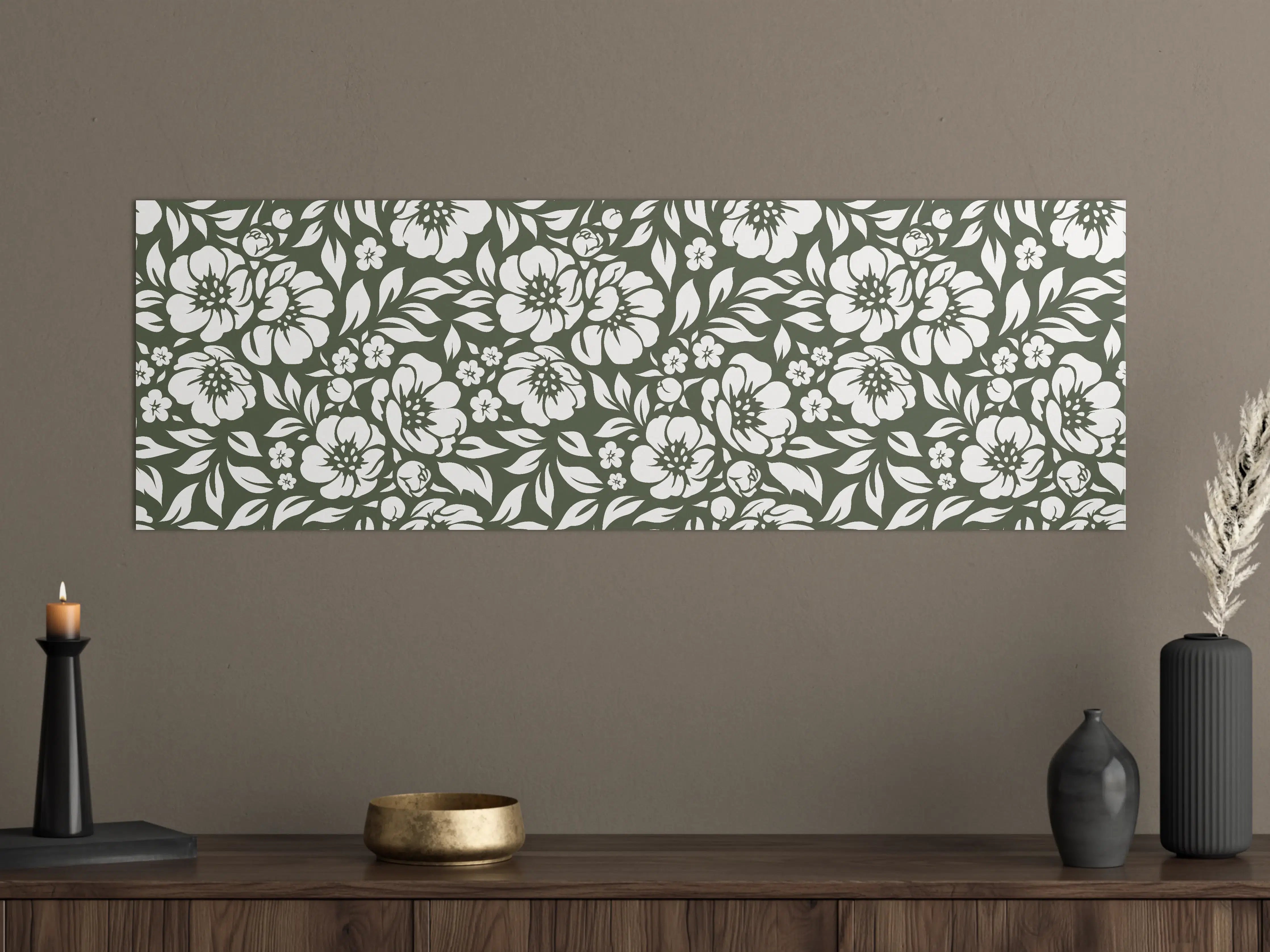 Große Wandbilder - Weißes Blumenmuster auf dunklem Hintergrund