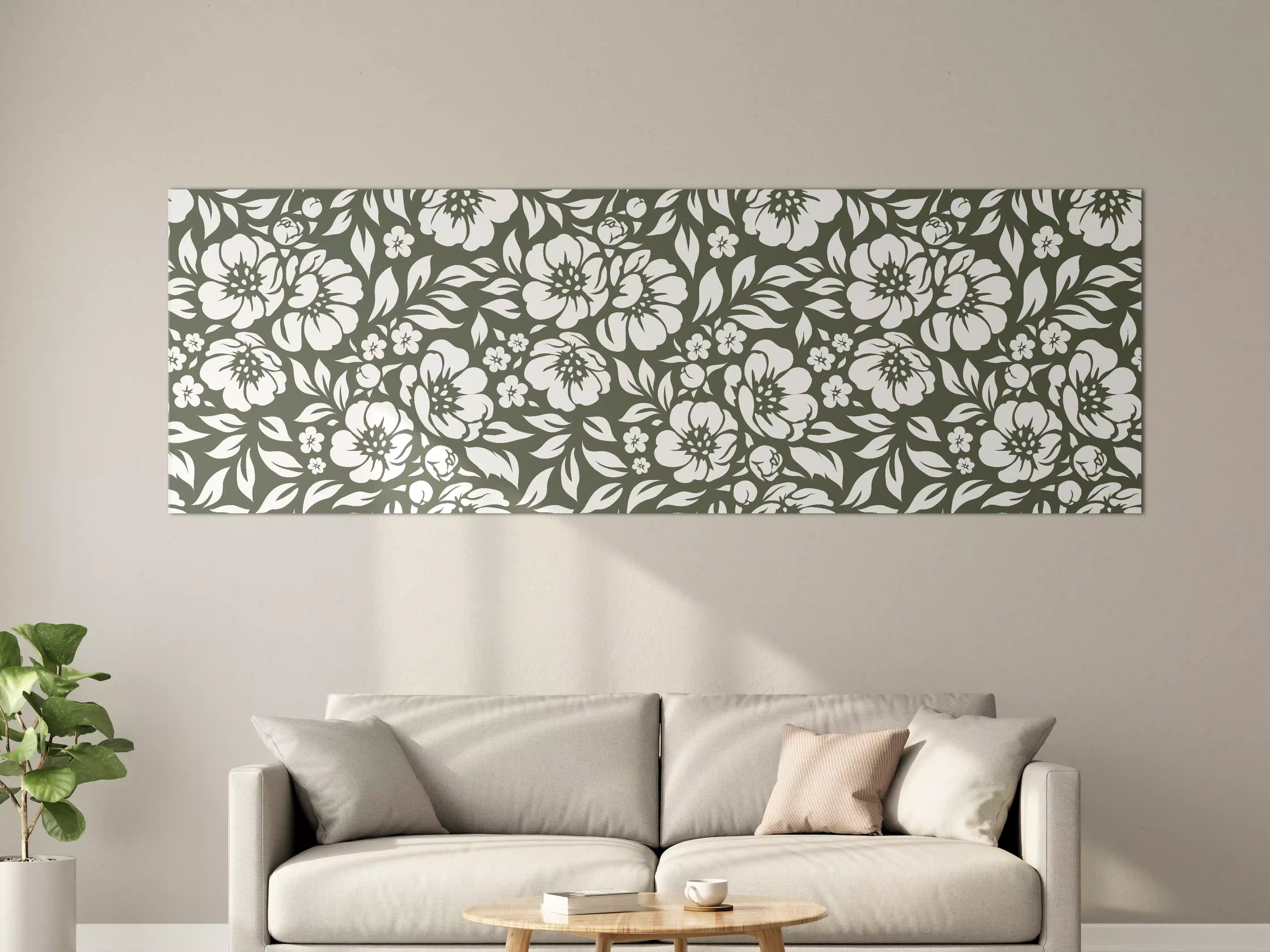 Große Wandbilder - Weißes Blumenmuster auf dunklem Hintergrund