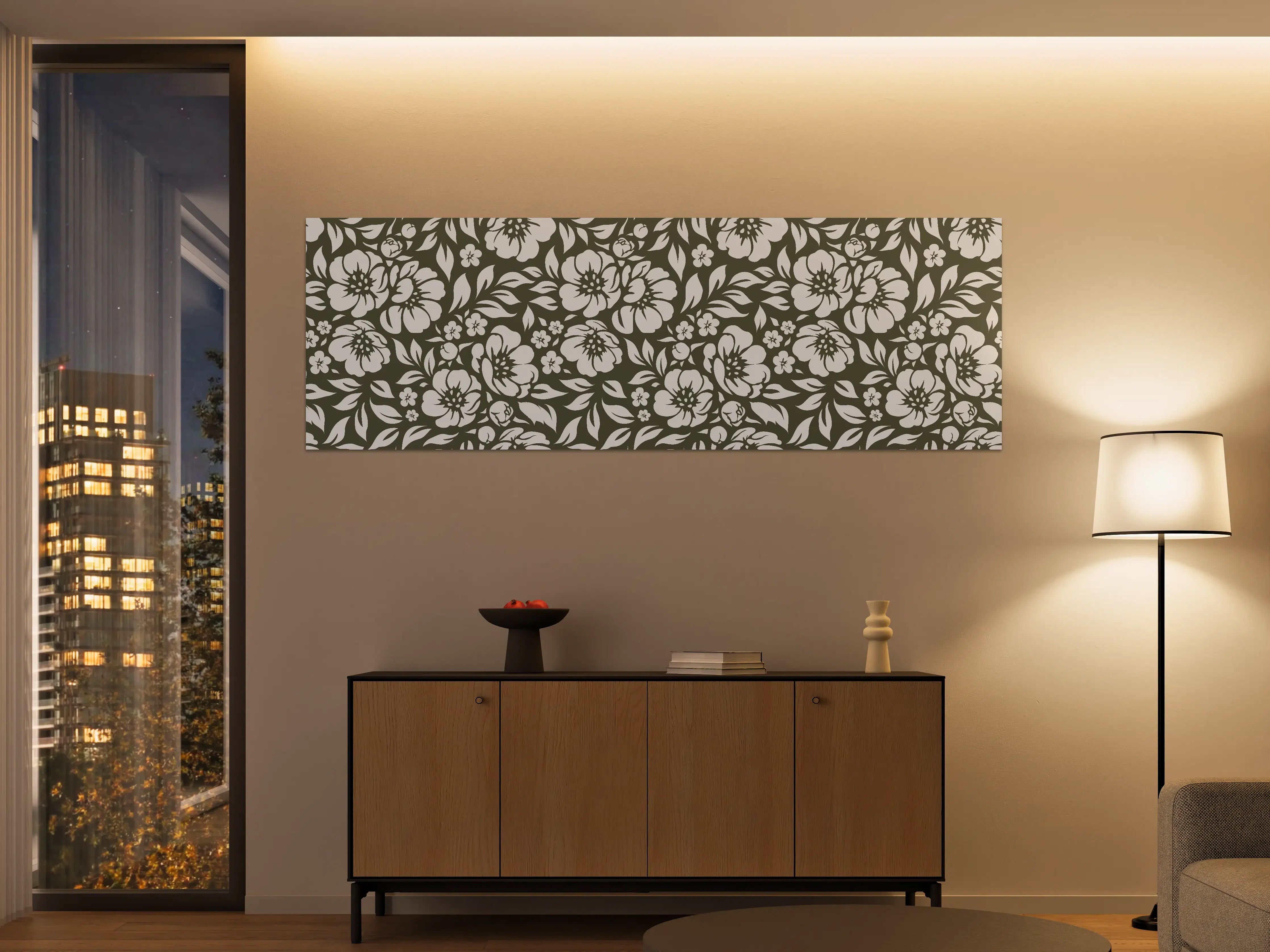 Große Wandbilder - Weißes Blumenmuster auf dunklem Hintergrund