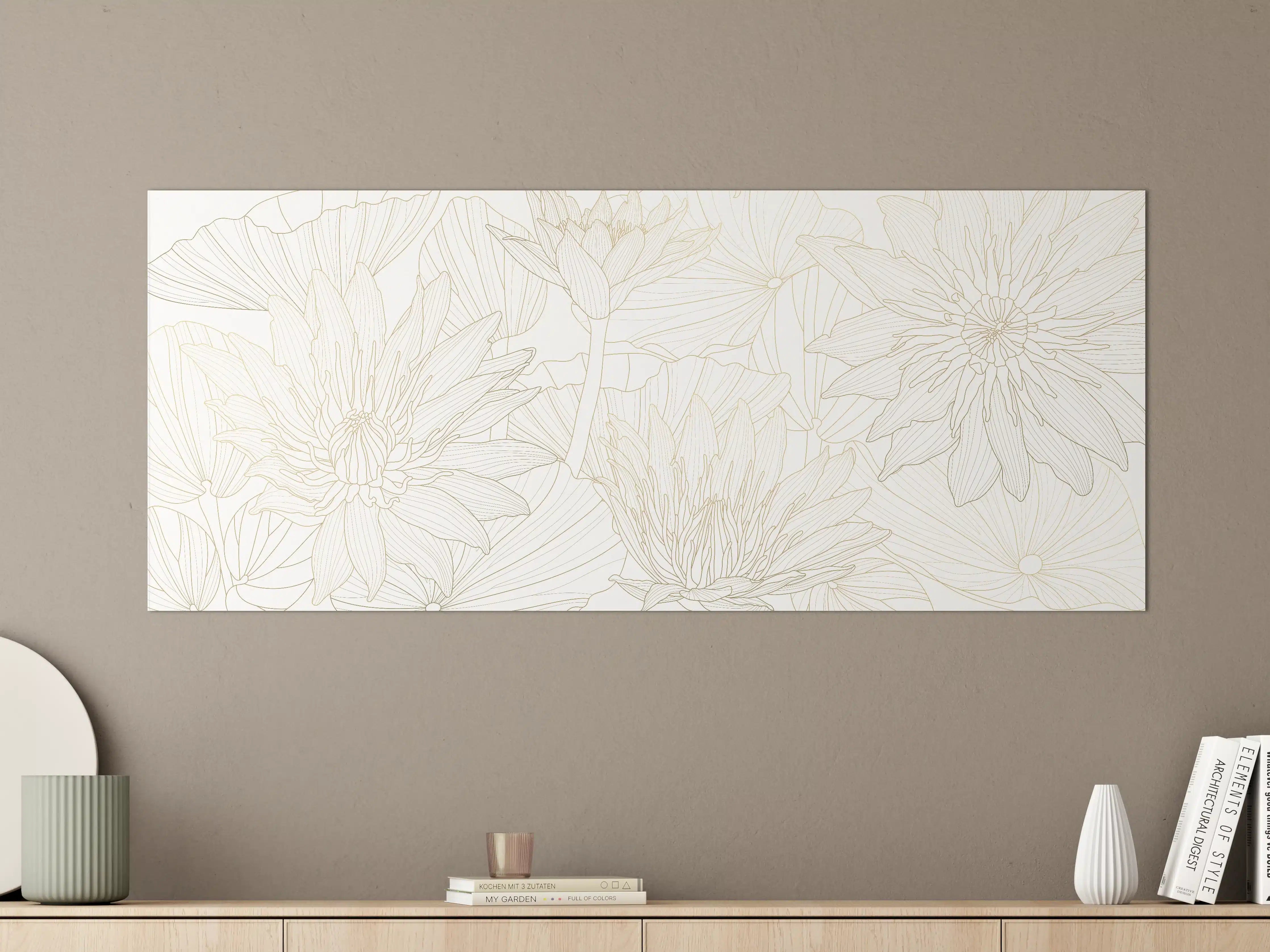 Große Wandbilder - Weißes Floral-Linien Kunstwerk