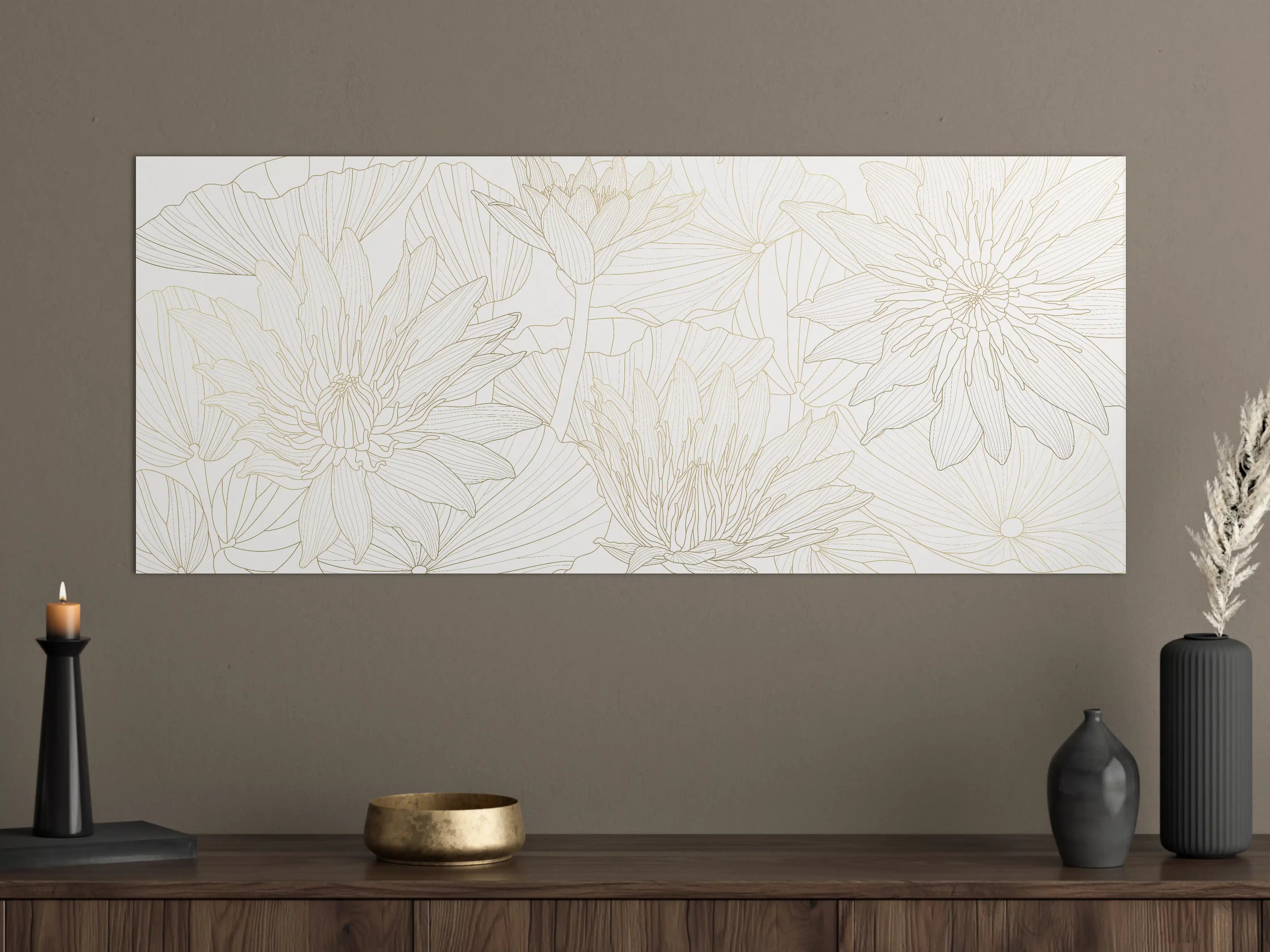 Große Wandbilder - Weißes Floral-Linien Kunstwerk