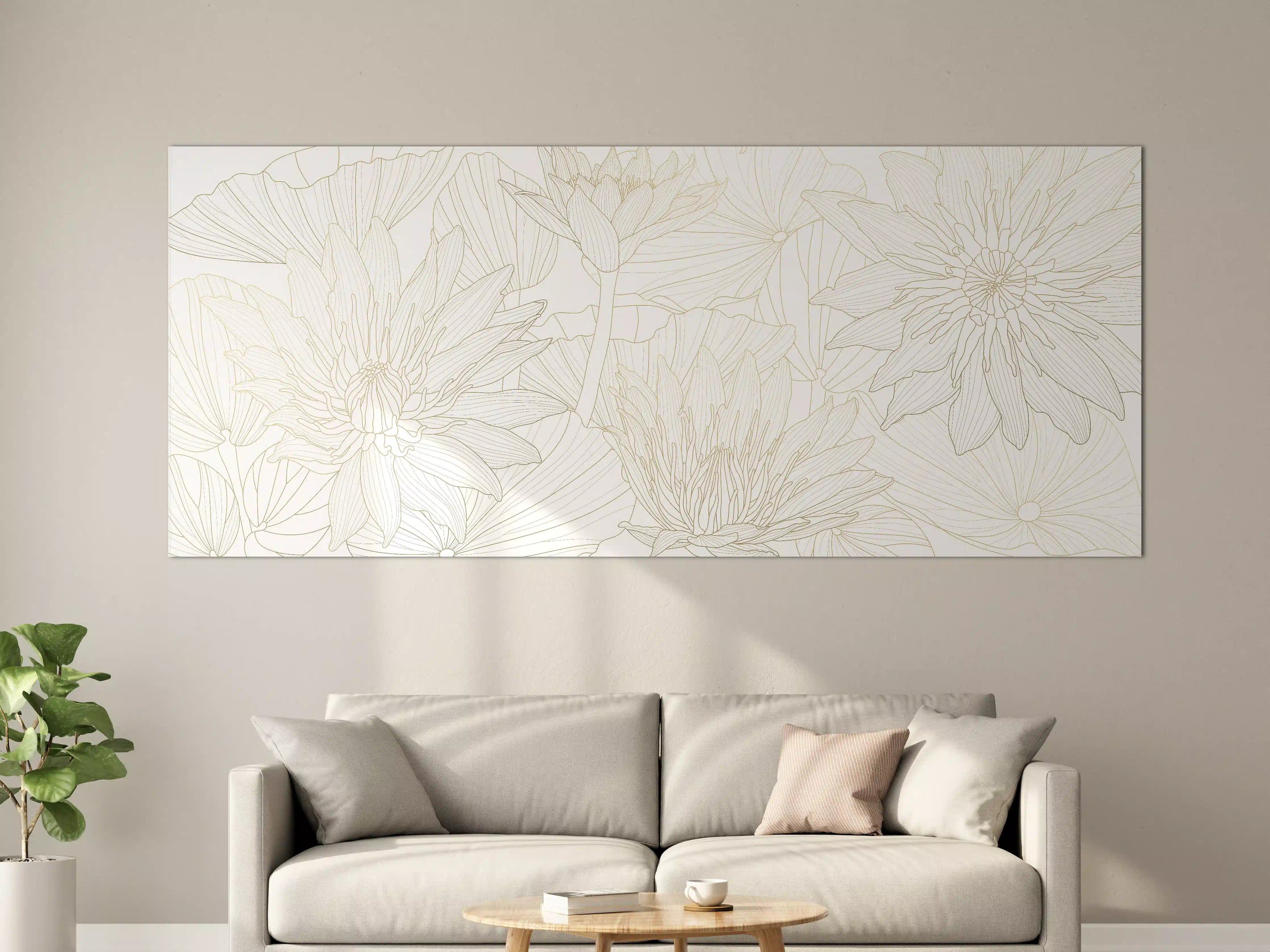 Große Wandbilder - Weißes Floral-Linien Kunstwerk