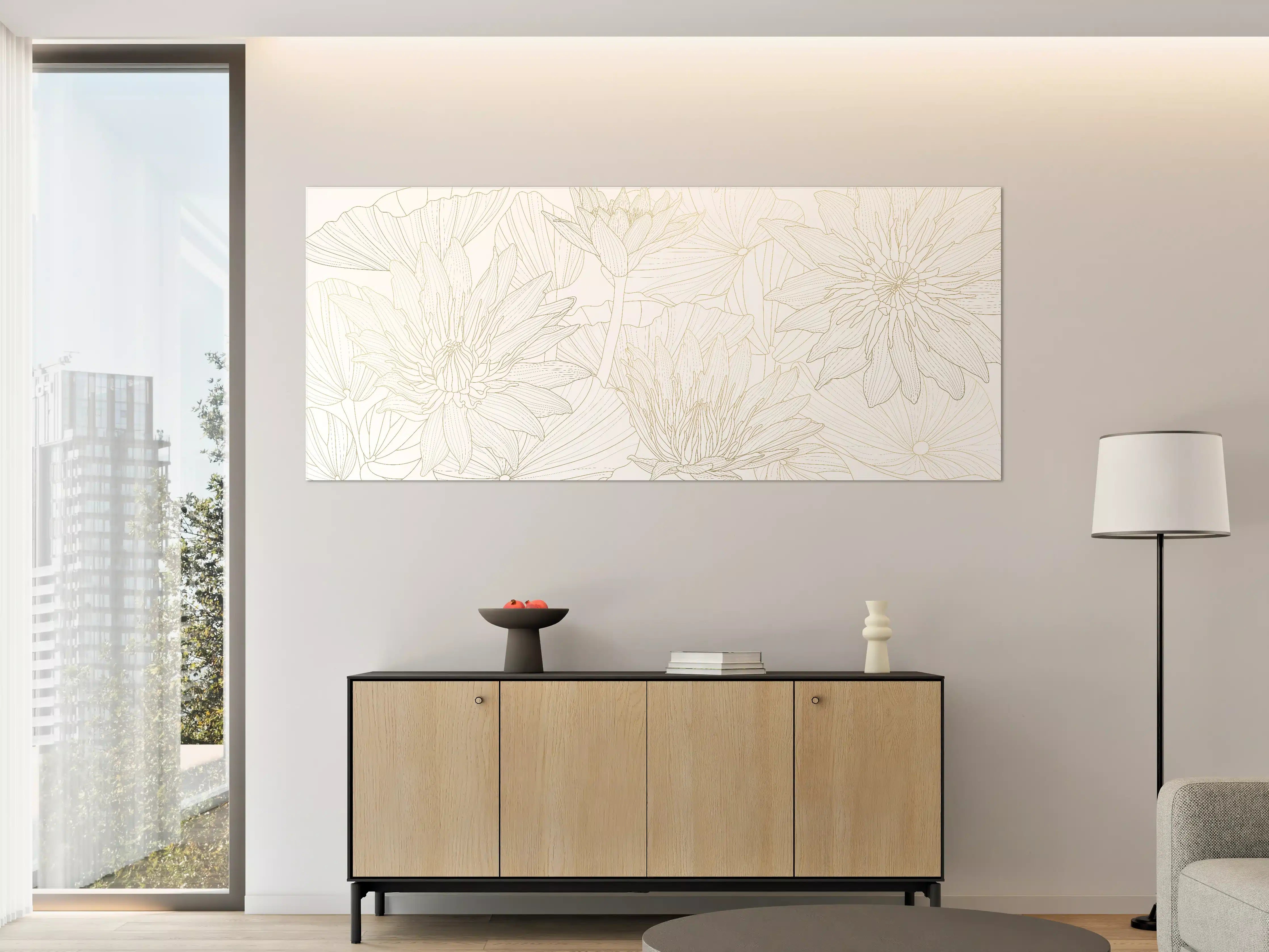 Große Wandbilder - Weißes Floral-Linien Kunstwerk