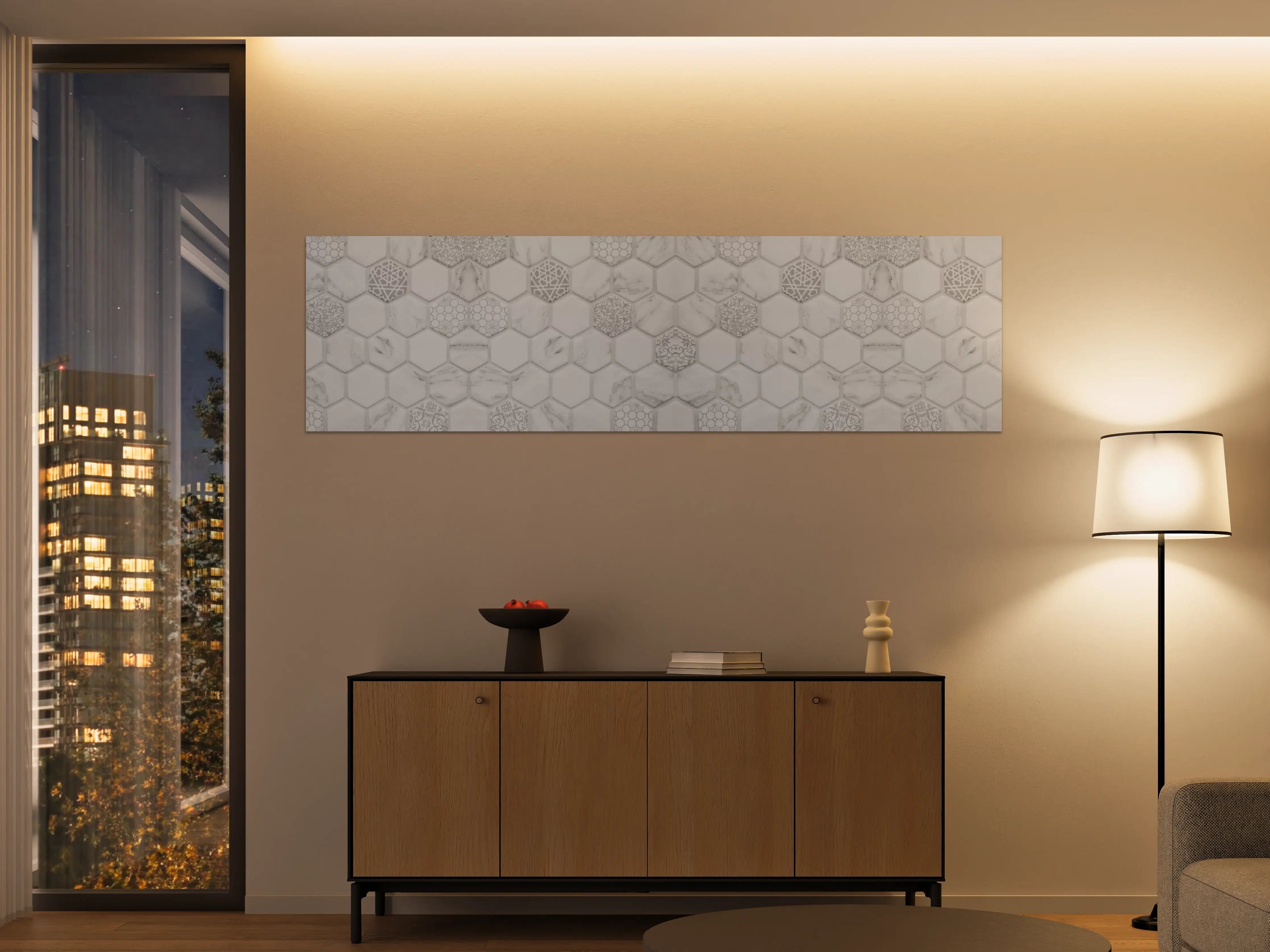 Große Wandbilder - Weißes Hexagon-Marmor-Mosaik