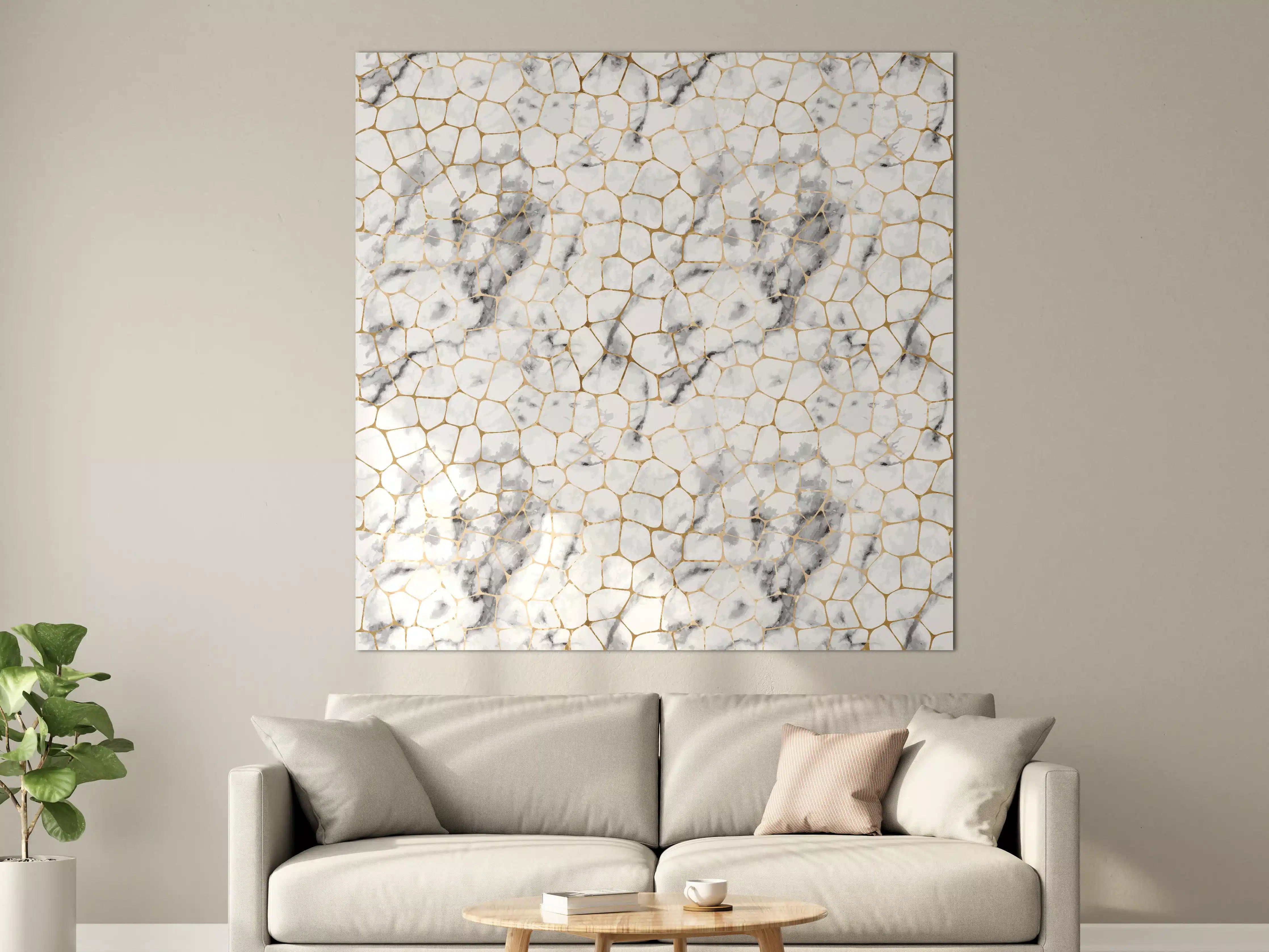 Große Wandbilder - Weißes Marmor-Geometrie-Muster