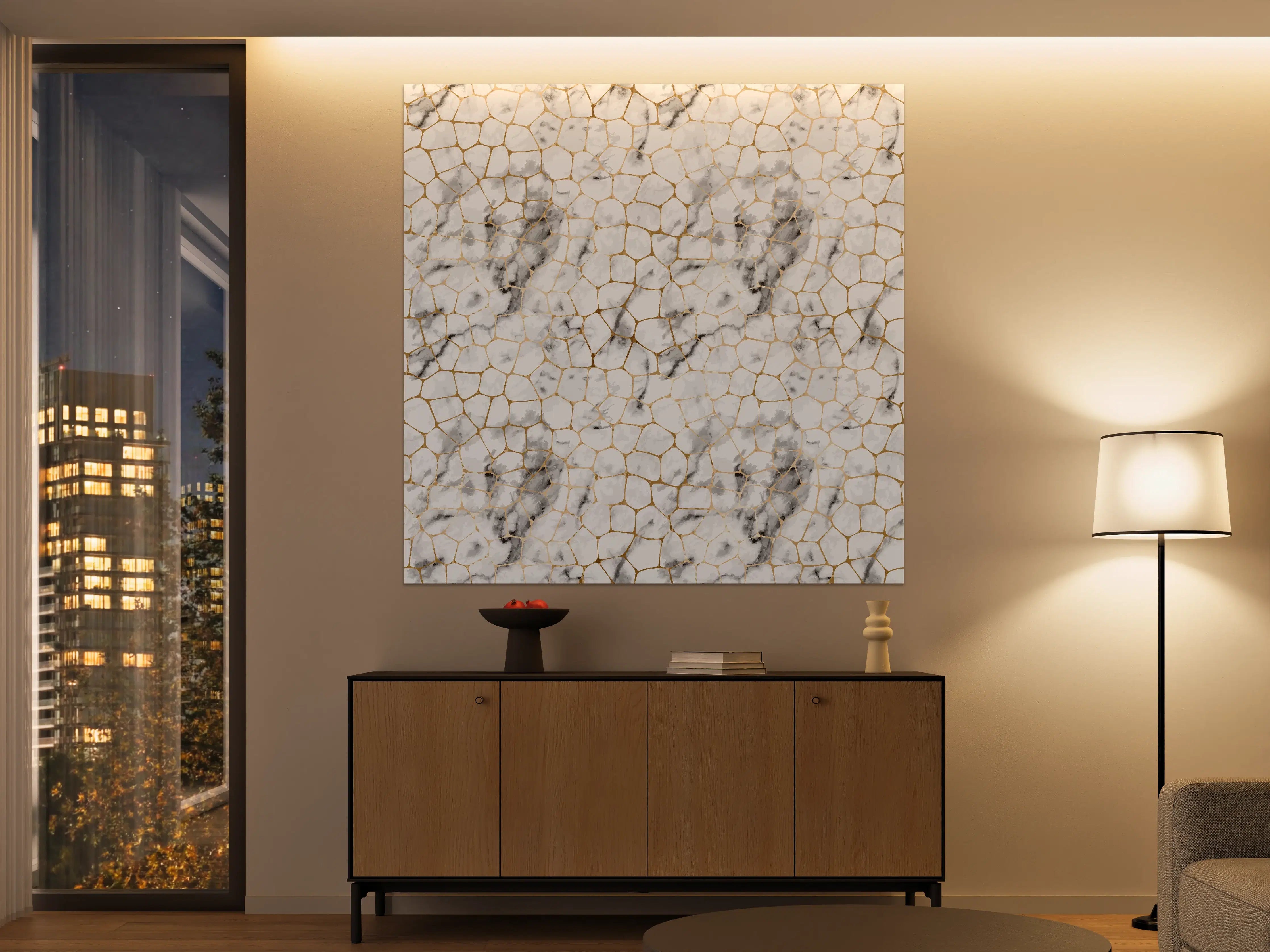 Große Wandbilder - Weißes Marmor-Geometrie-Muster