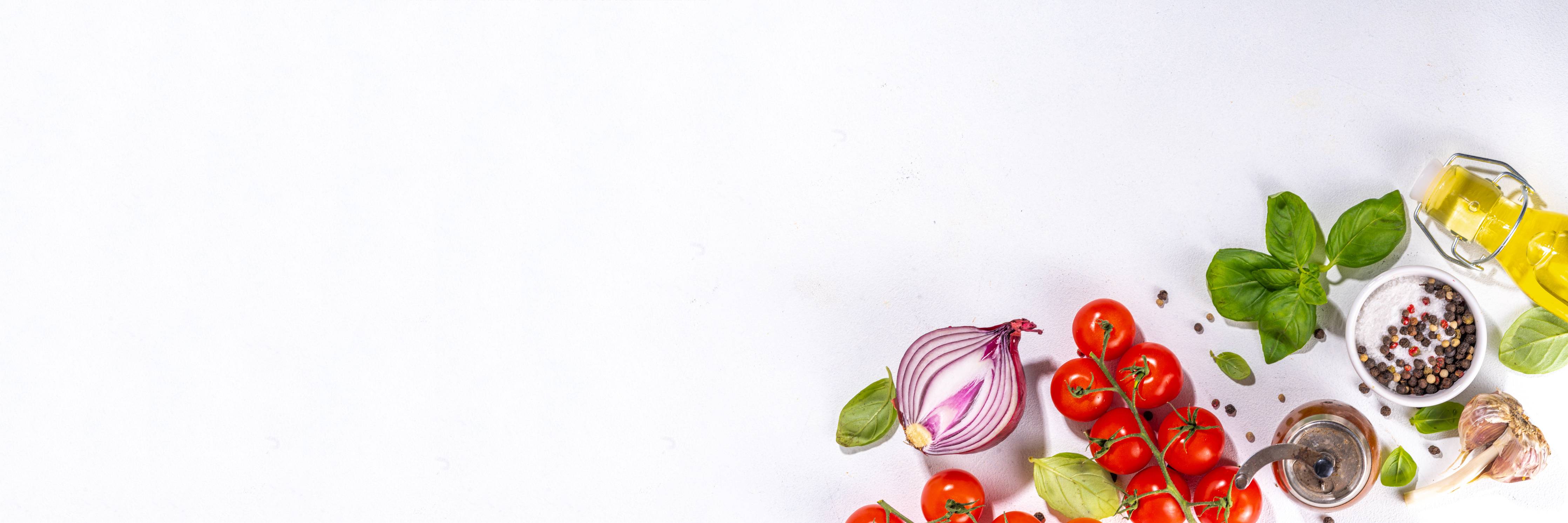 Große Wandbilder-Weißes Tomaten-Kräuter Stillleben