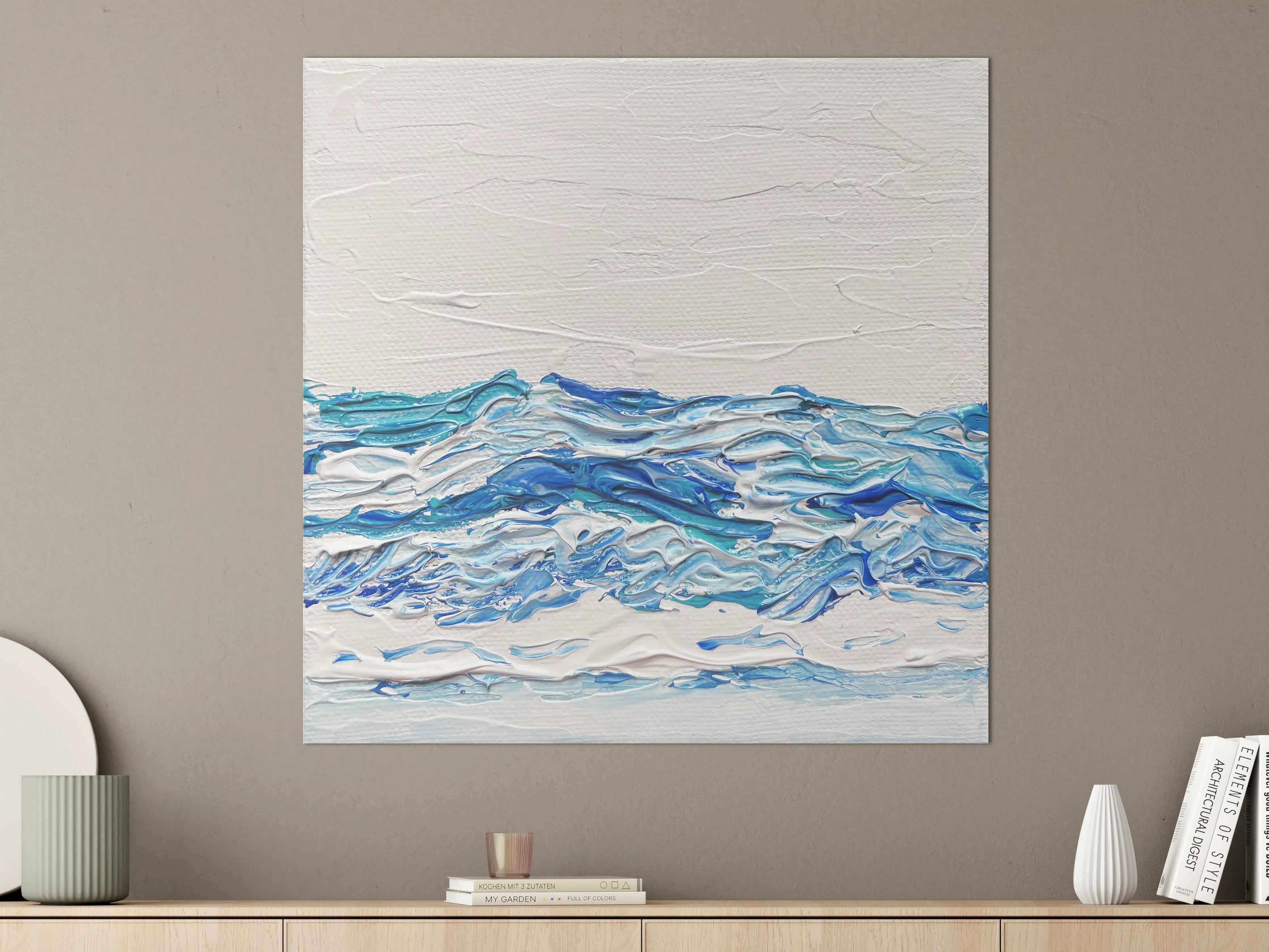 Große Wandbilder - Wellen in Blau und Weiß, modernes Acrylkunstwerk