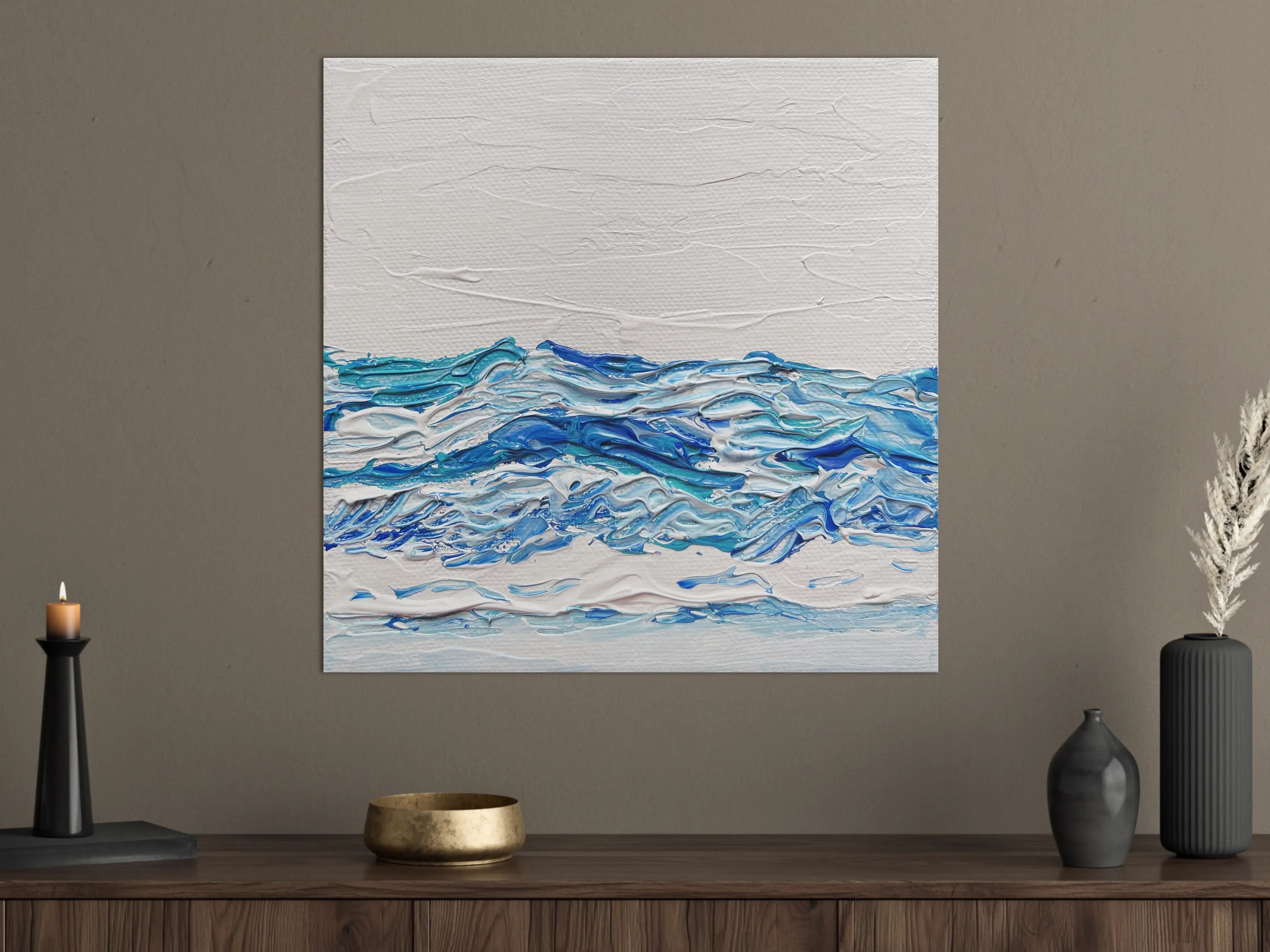 Große Wandbilder - Wellen in Blau und Weiß, modernes Acrylkunstwerk