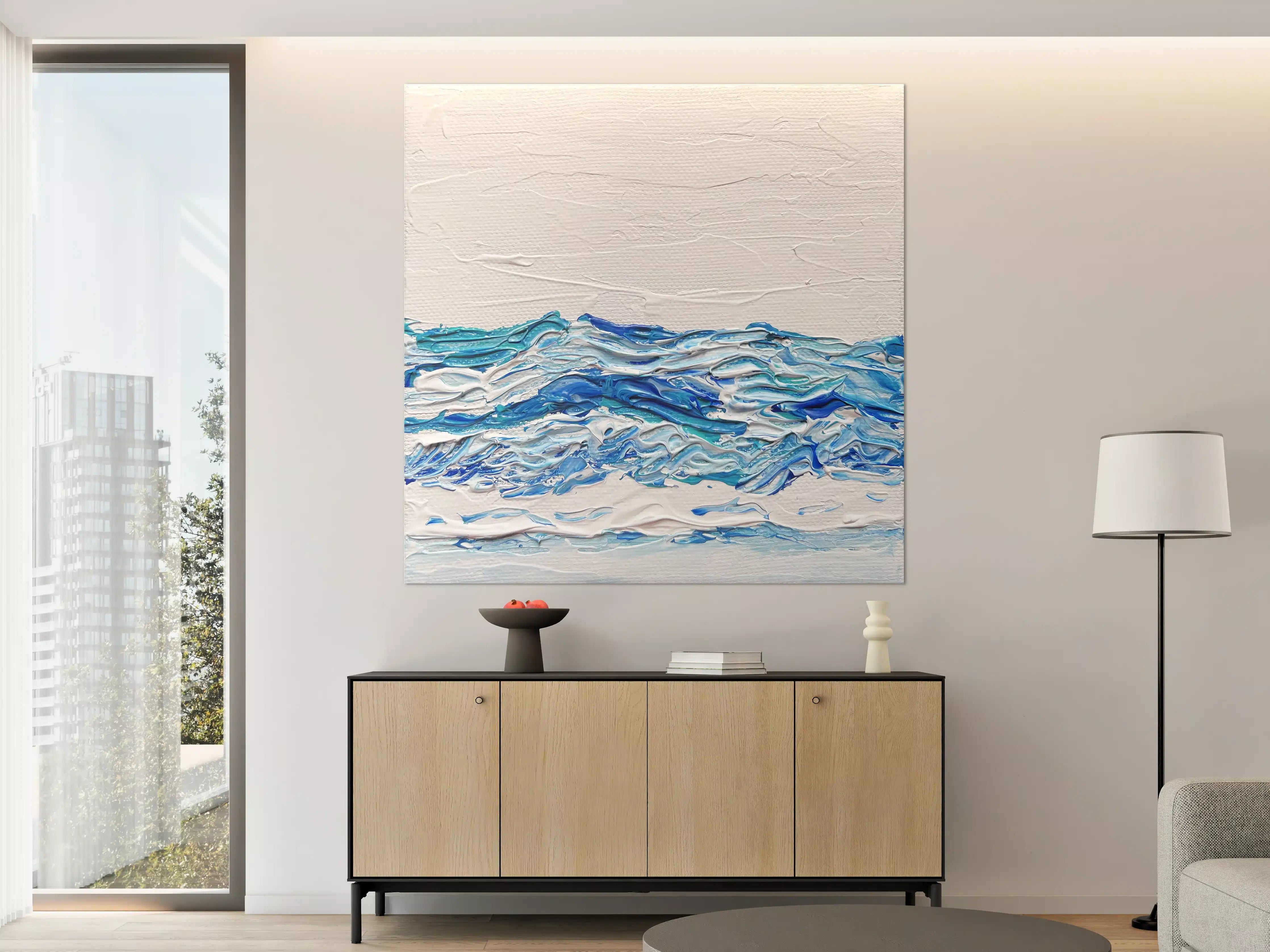 Große Wandbilder - Wellen in Blau und Weiß, modernes Acrylkunstwerk