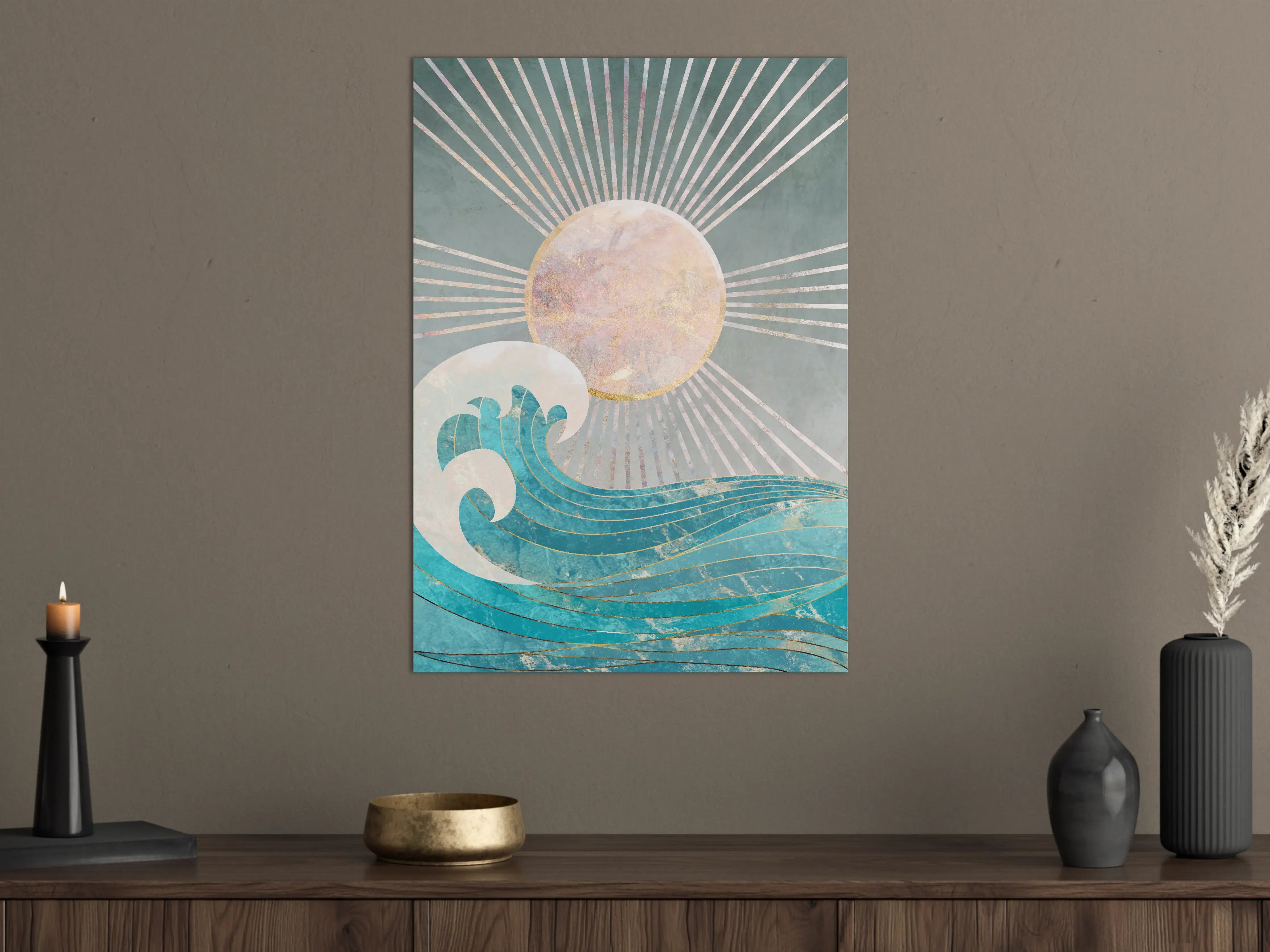 Große Wandbilder - Wellen und Sonnenstrahlen in Pastellfarben