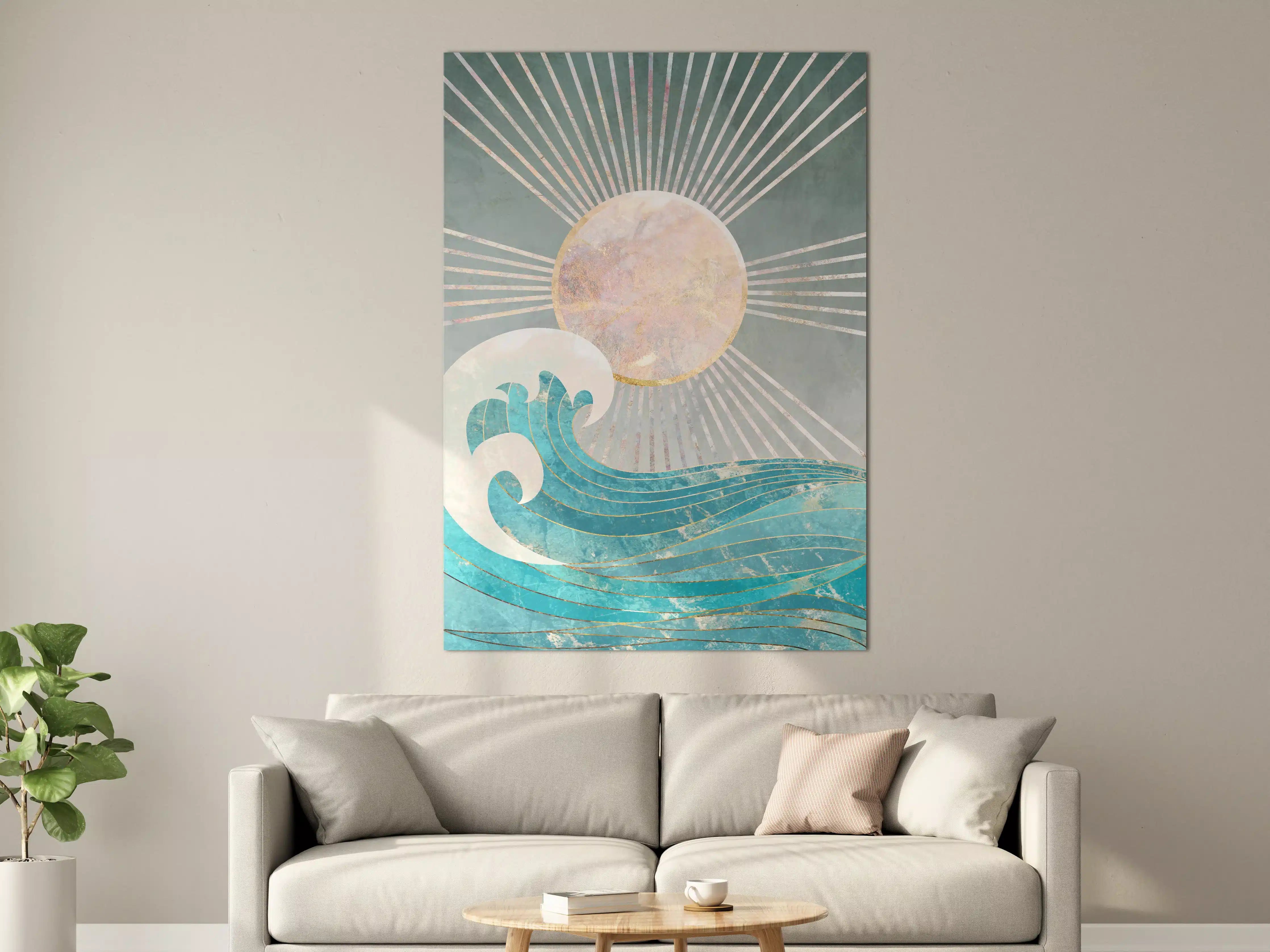 Große Wandbilder - Wellen und Sonnenstrahlen in Pastellfarben