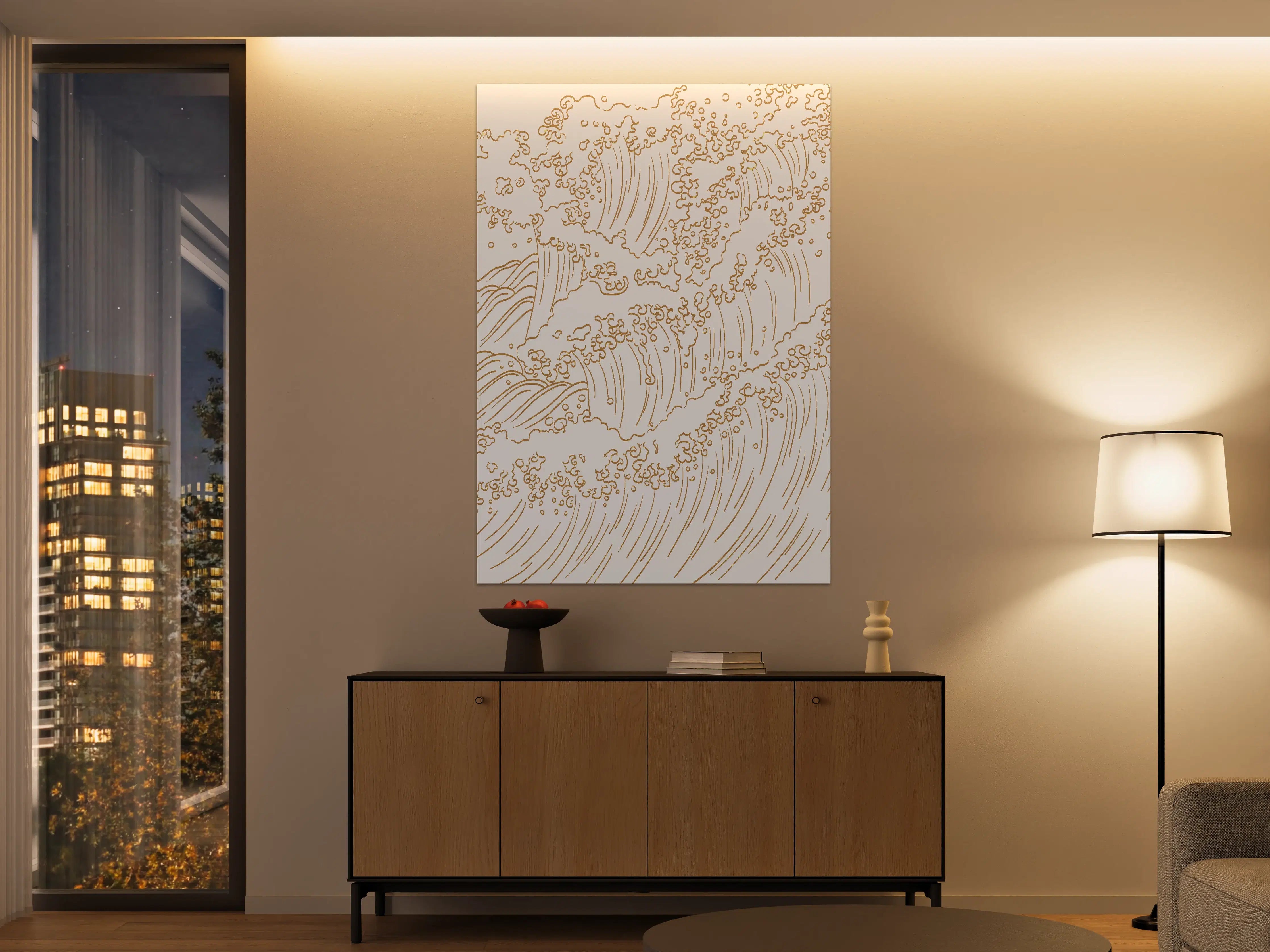Große Wandbilder - Wellen und Wasserbewegung in Gold-Detail
