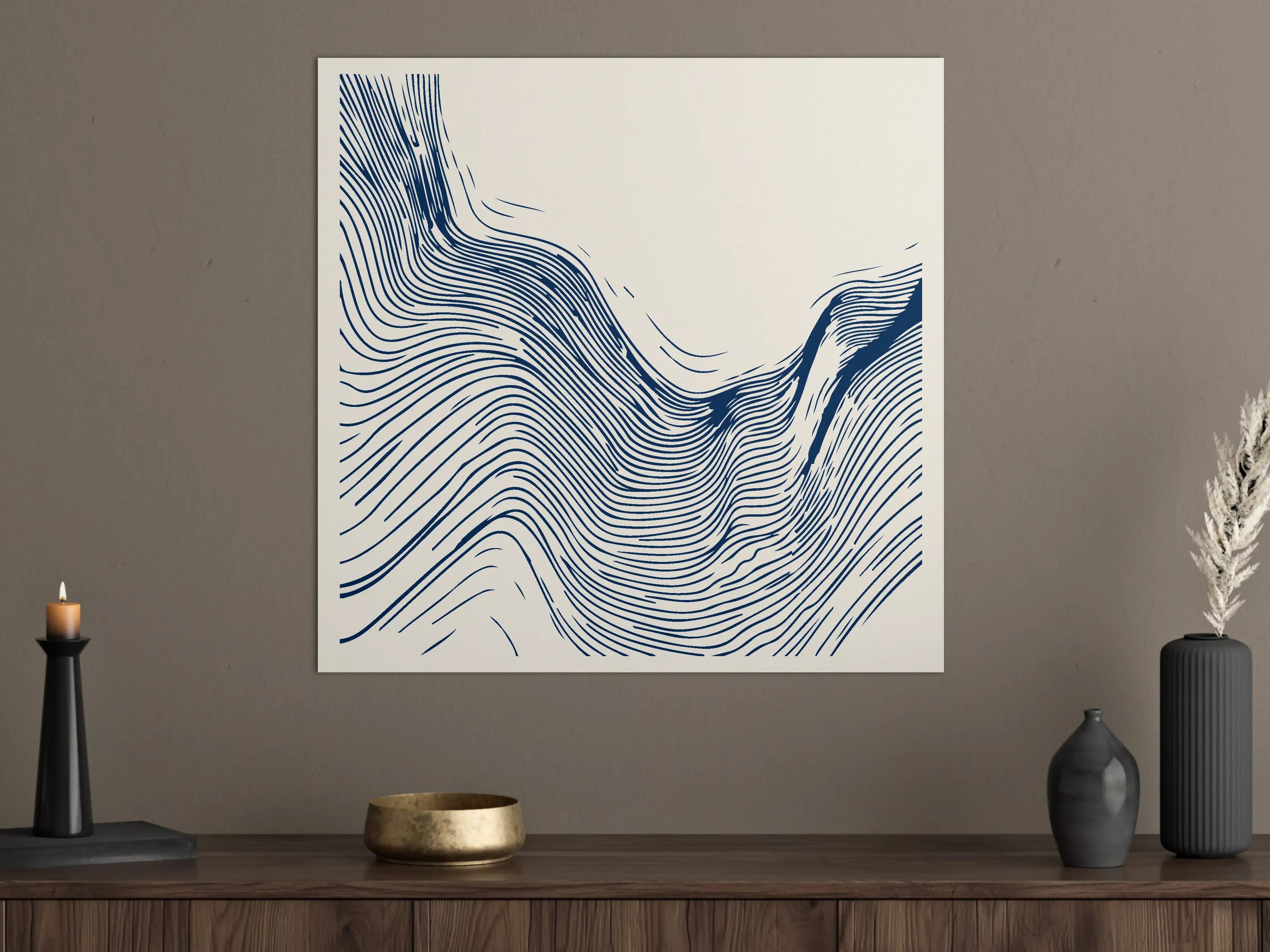 Große Wandbilder - Wellenförmiges Linienmuster in Blau
