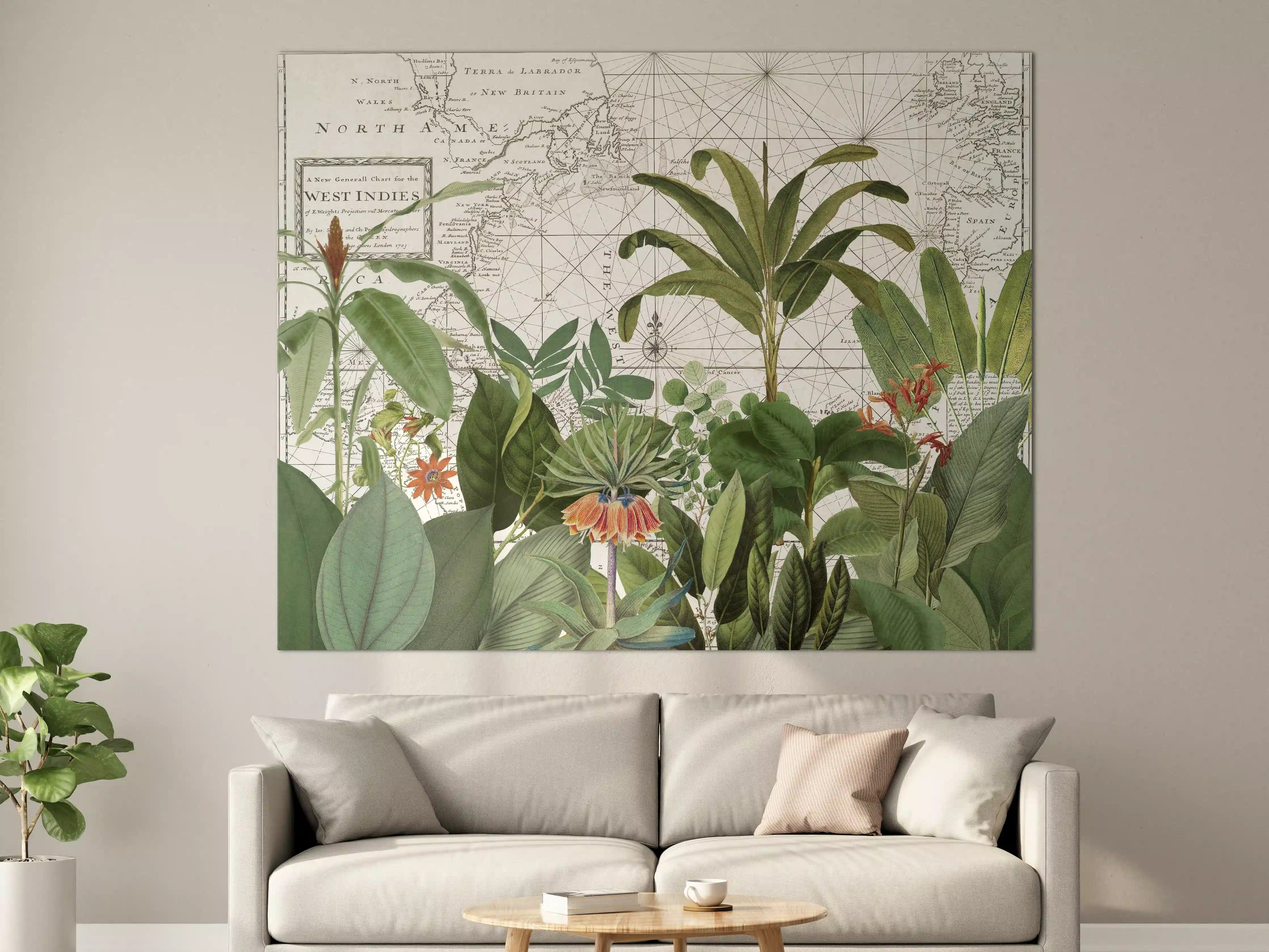 Große Wandbilder - Weltkarte mit exotischen Pflanzen