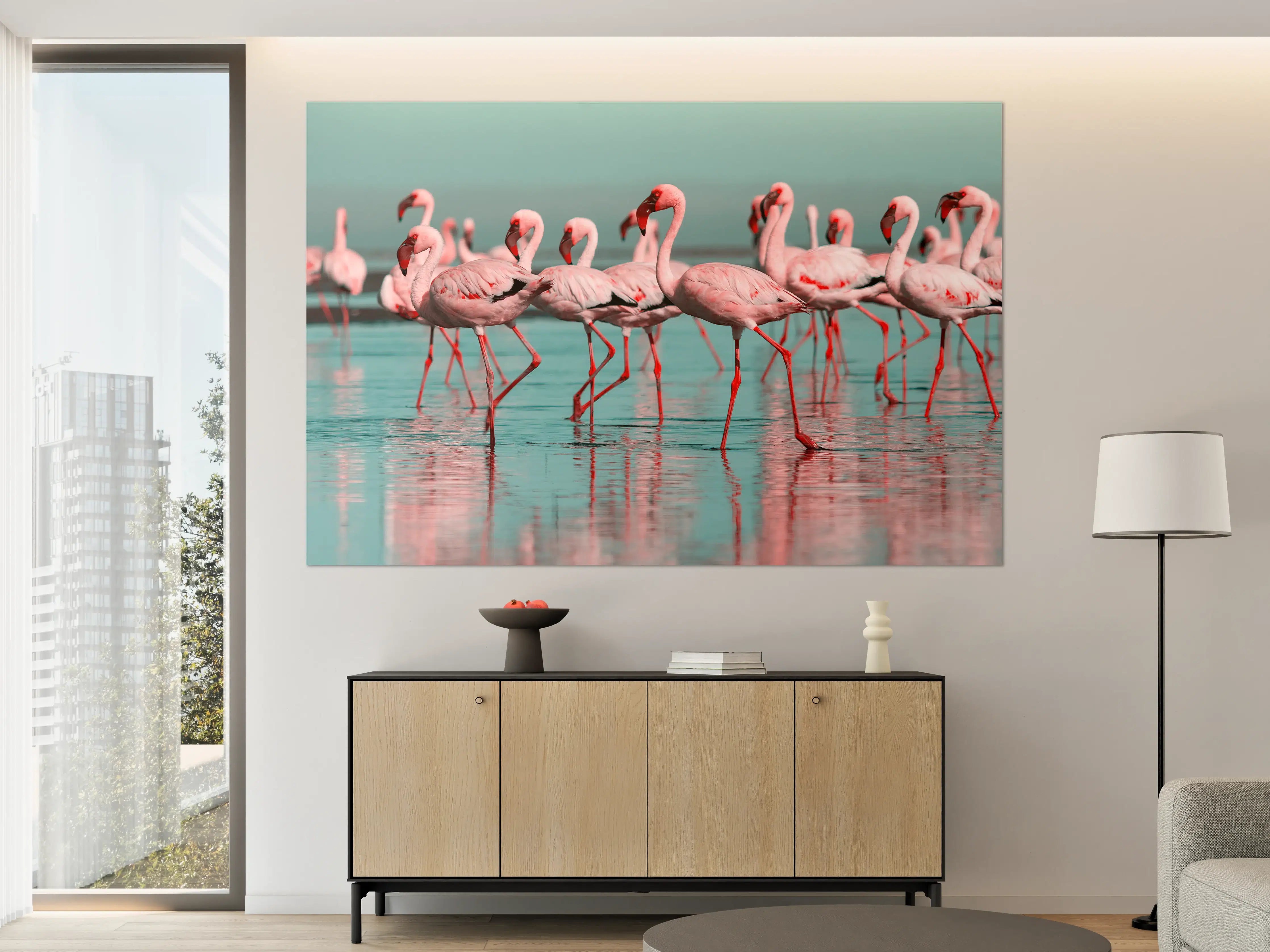 Große Wandbilder - Wilde Flamingo auf dem Wasser 