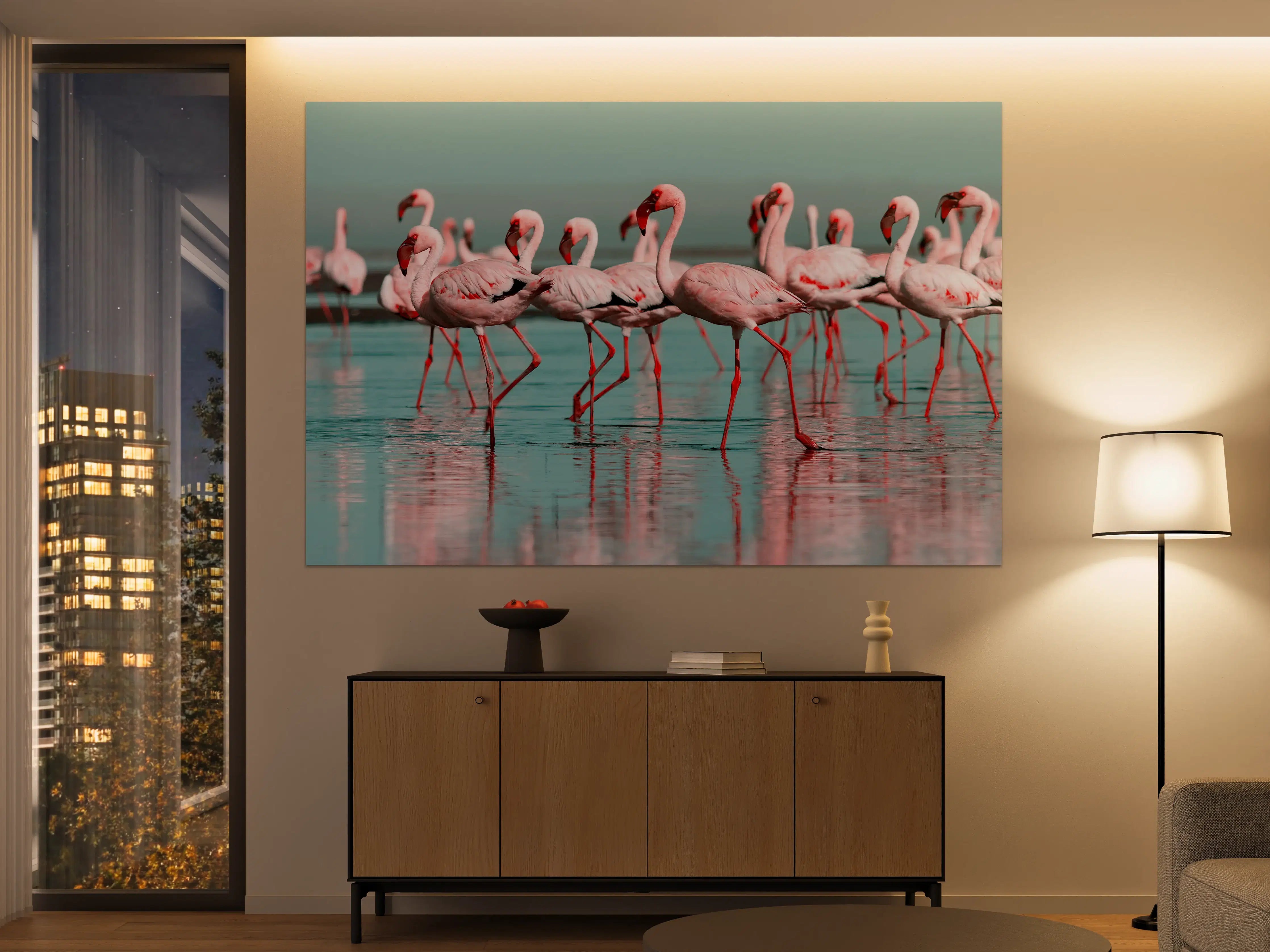 Große Wandbilder - Wilde Flamingo auf dem Wasser 