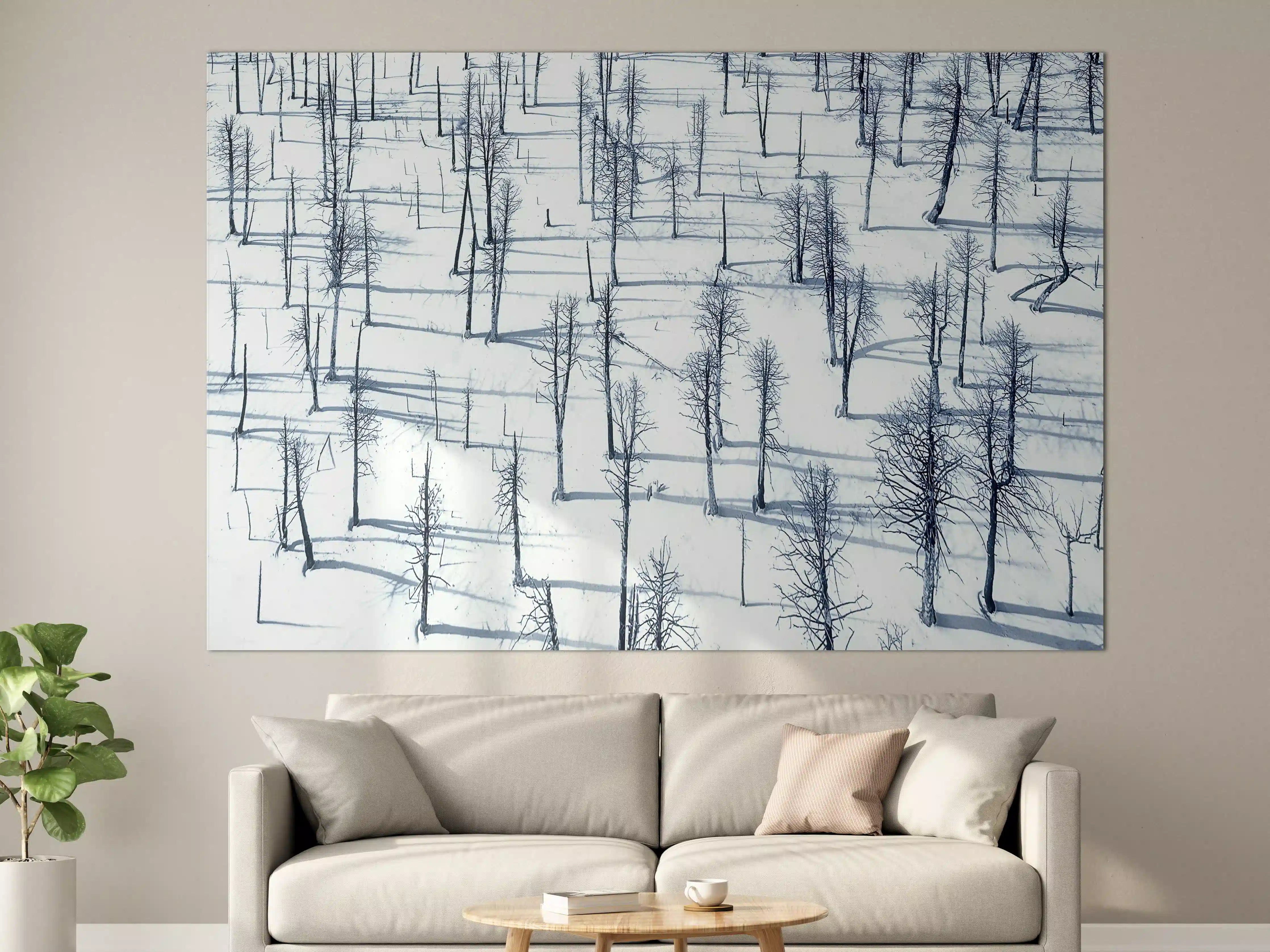 Große Wandbilder - Winterliche Baumlandschaft in Weiß und Blau