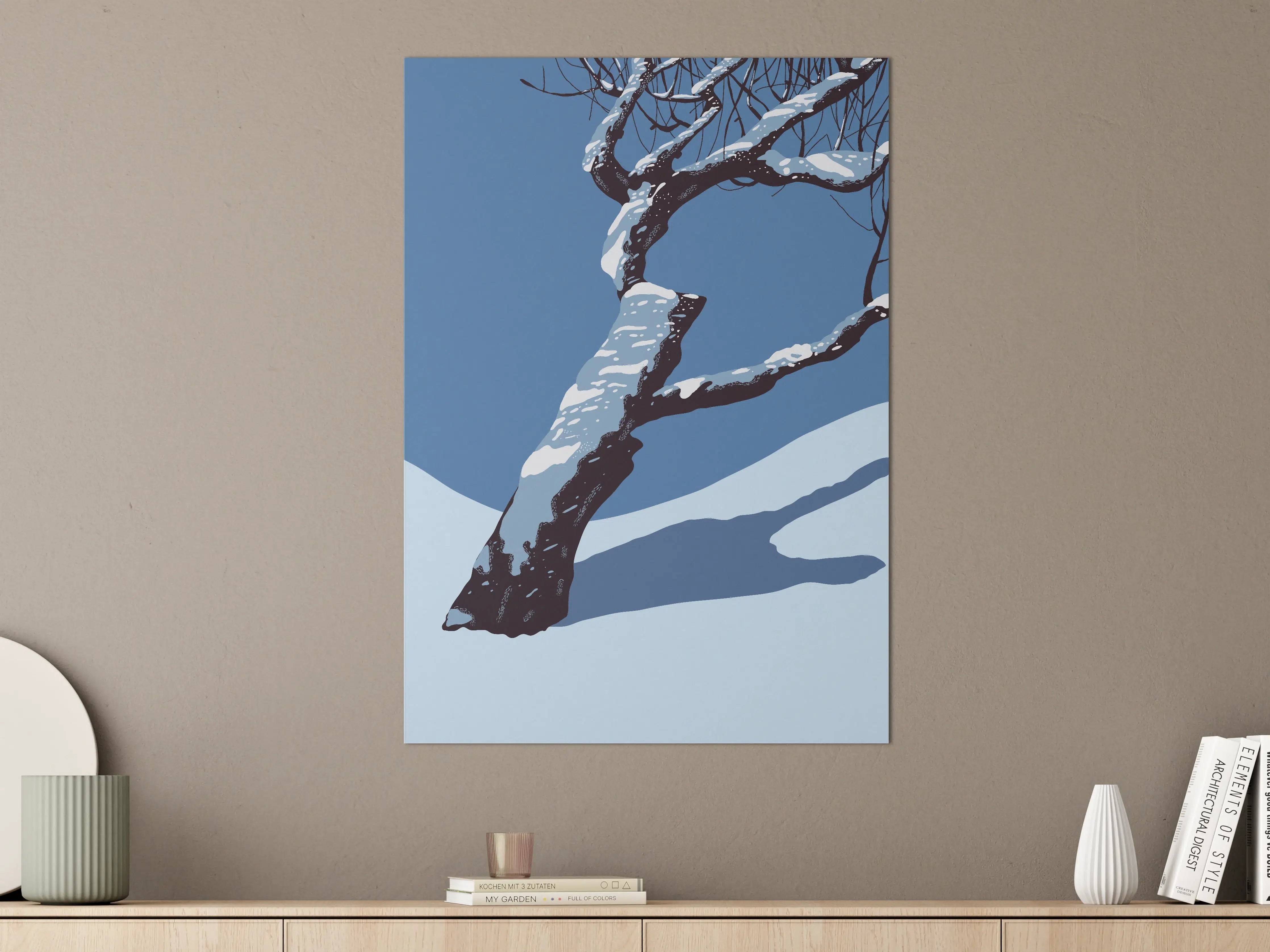 Große Wandbilder - Winterlicher Baum mit Schneedecke in Blau