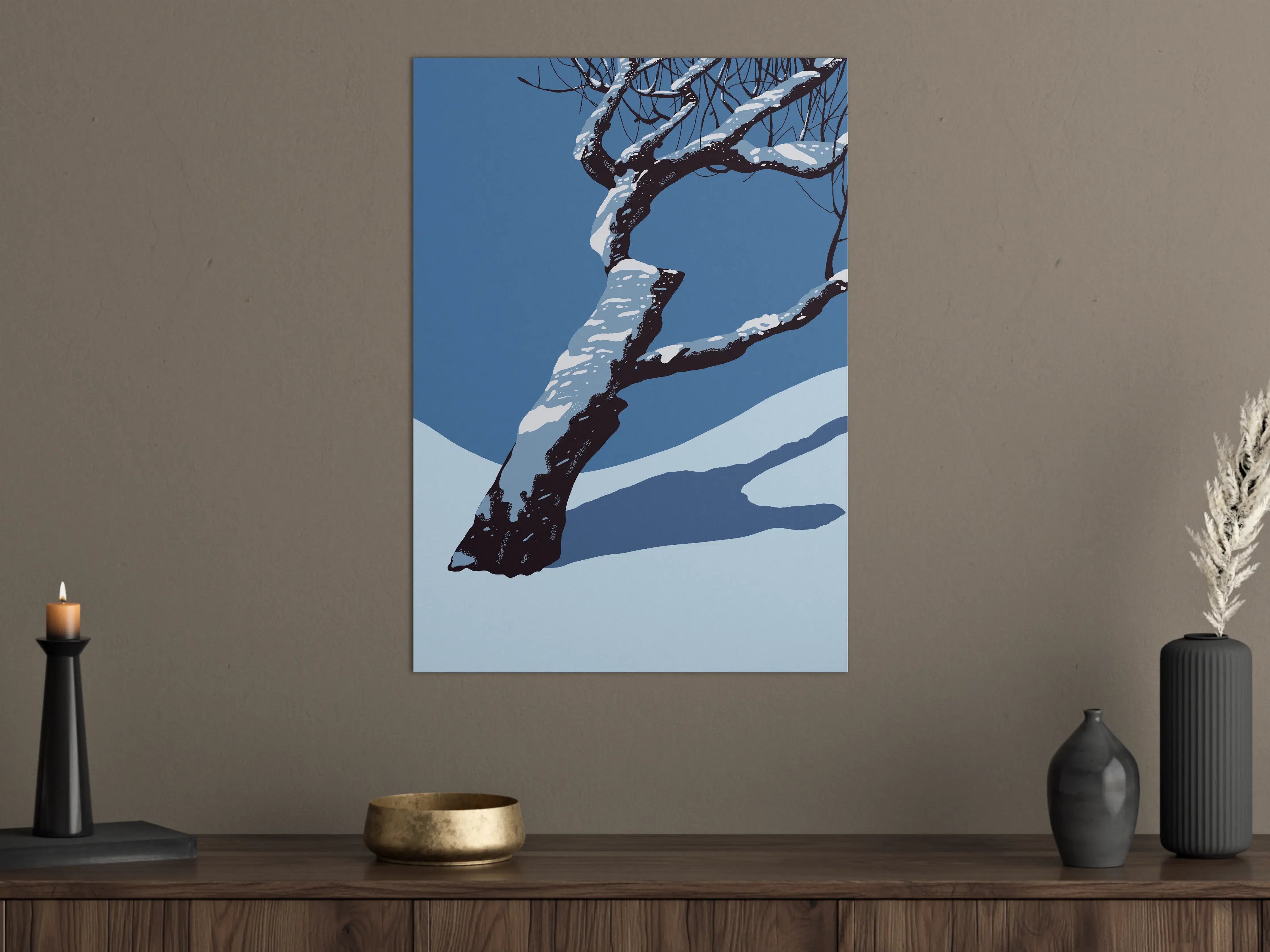 Große Wandbilder - Winterlicher Baum mit Schneedecke in Blau