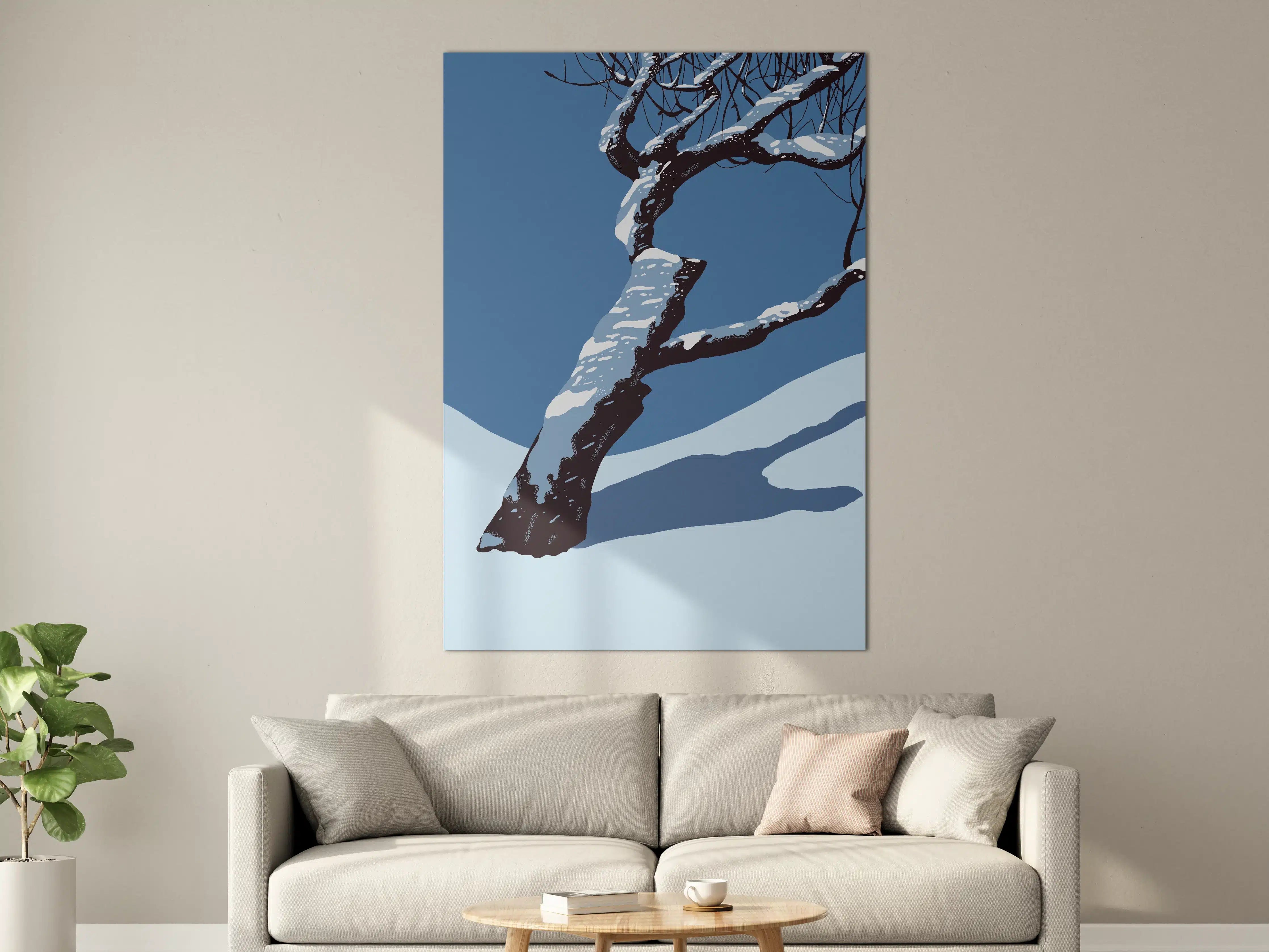 Große Wandbilder - Winterlicher Baum mit Schneedecke in Blau