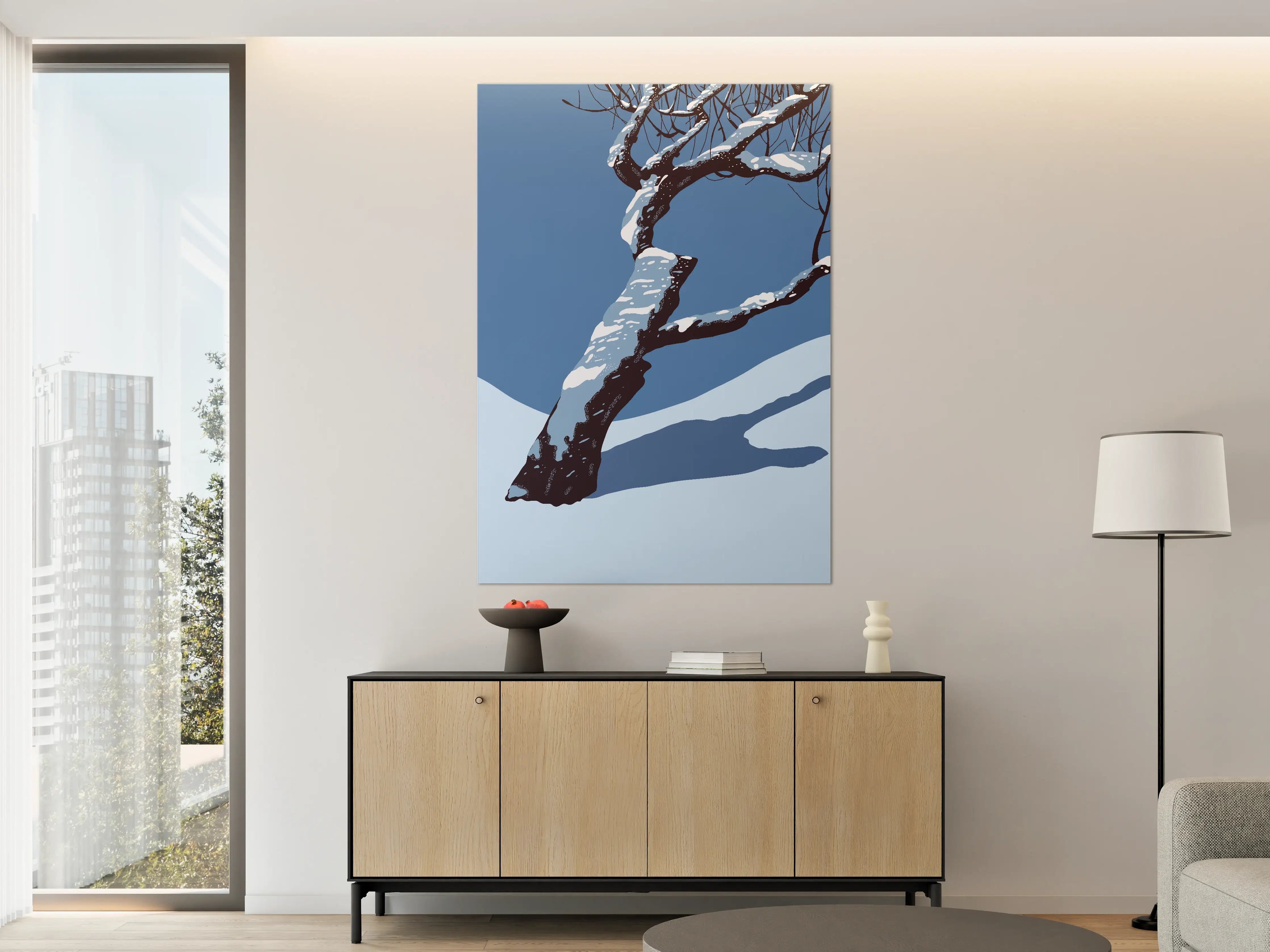 Große Wandbilder - Winterlicher Baum mit Schneedecke in Blau