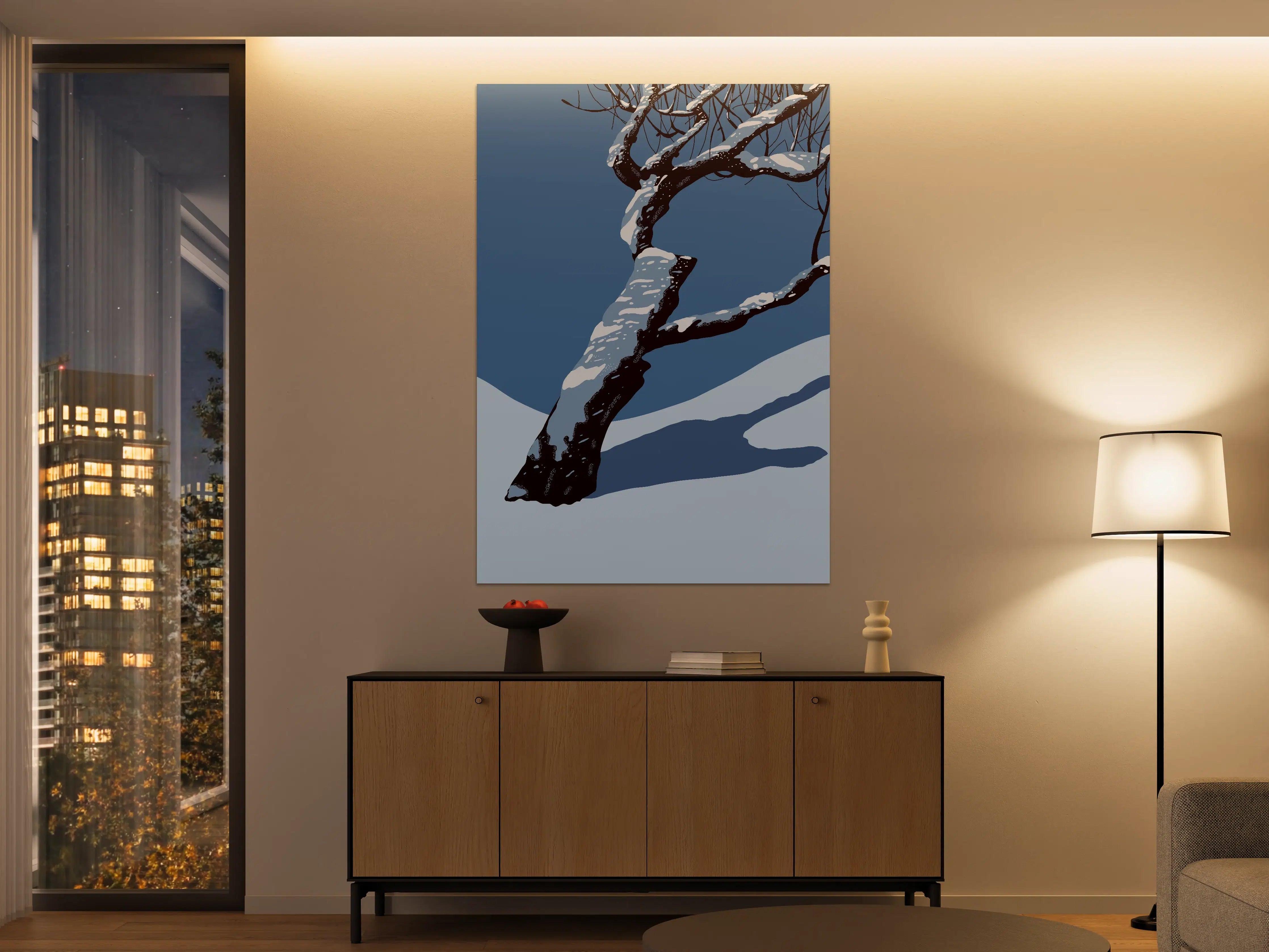 Große Wandbilder - Winterlicher Baum mit Schneedecke in Blau