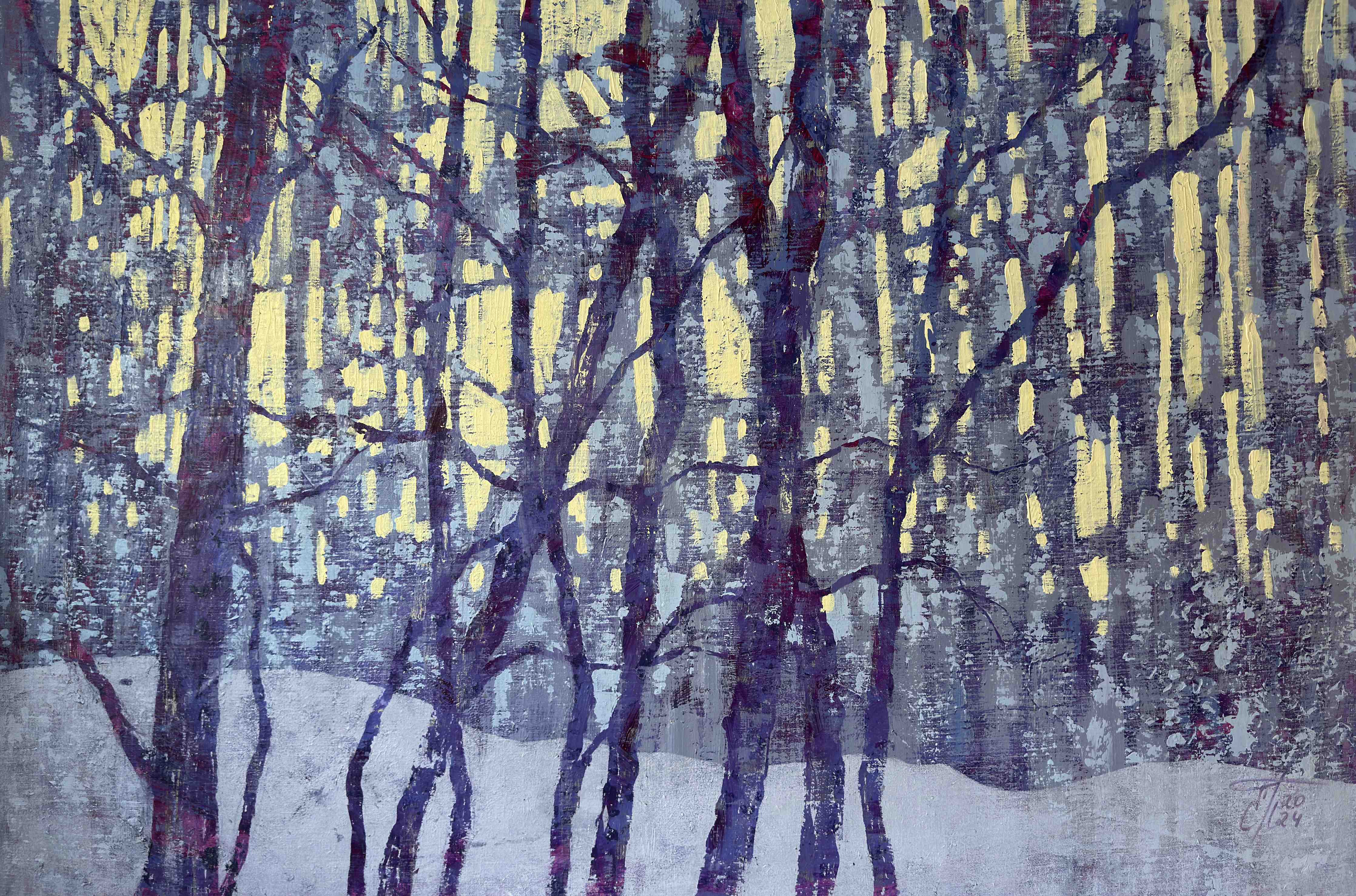 Große Wandbilder-Winterwald in Blau und Gelb