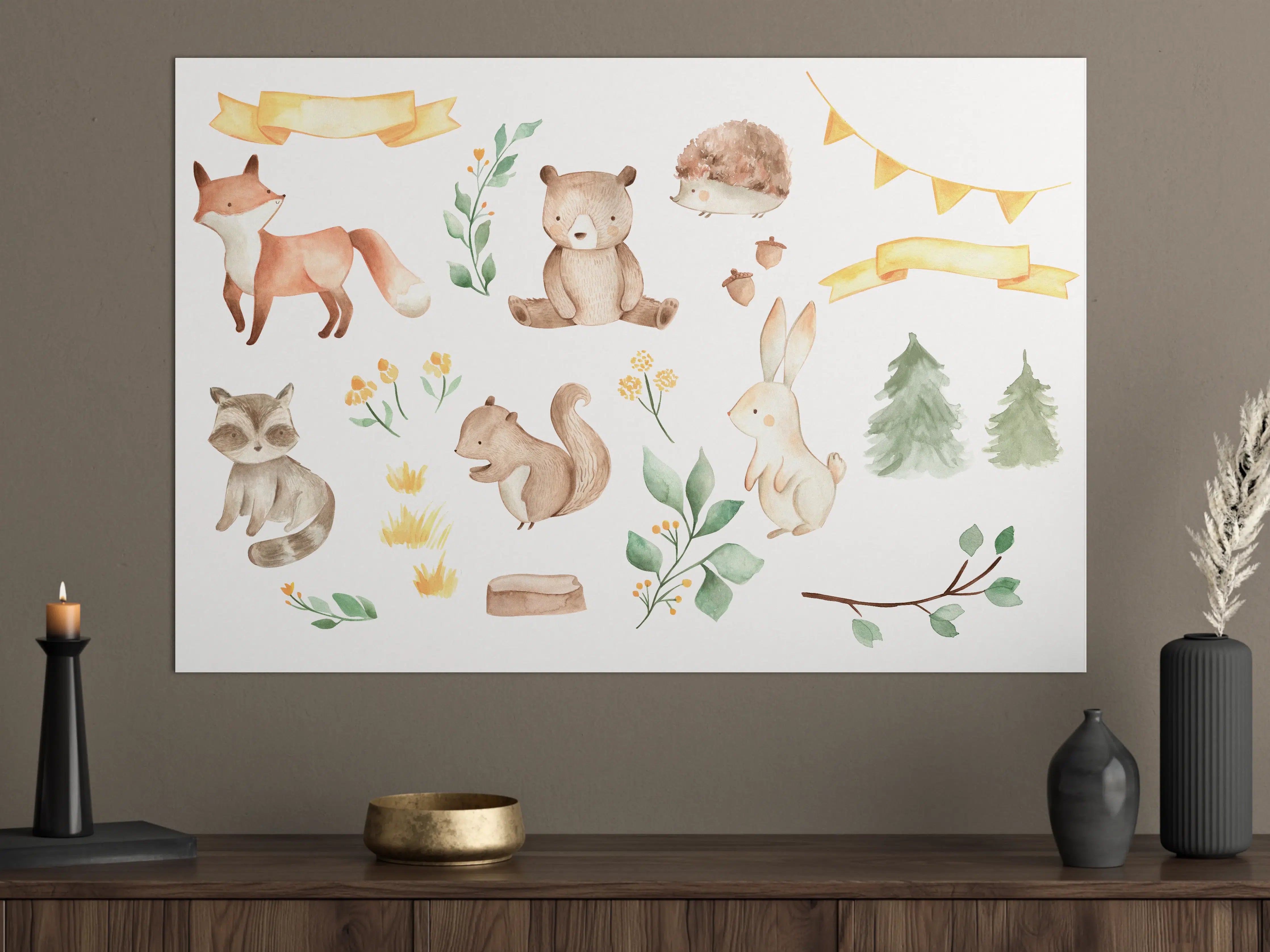 Große Wandbilder - Woodland Tiere - Aquarell