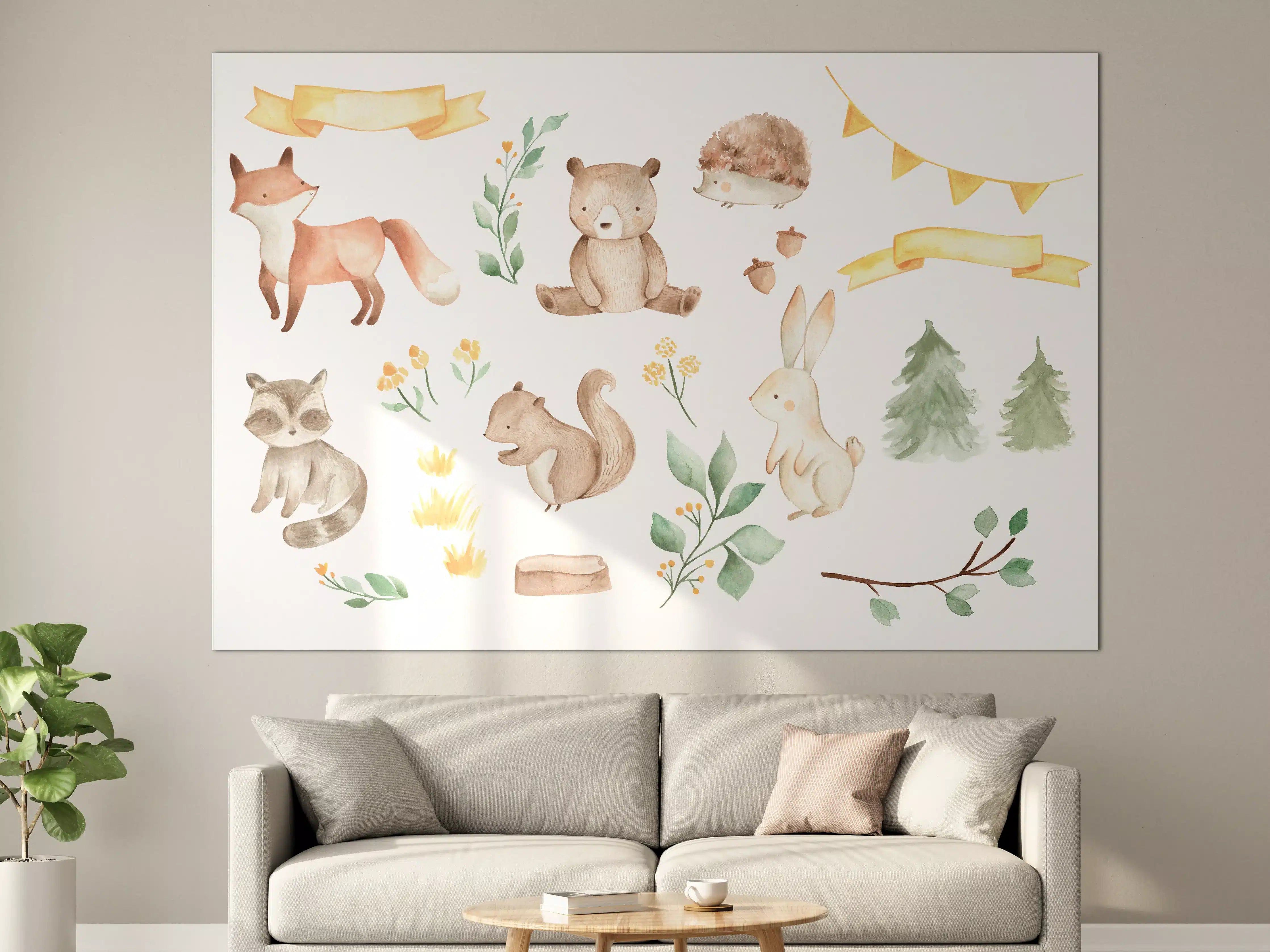 Große Wandbilder - Woodland Tiere - Aquarell