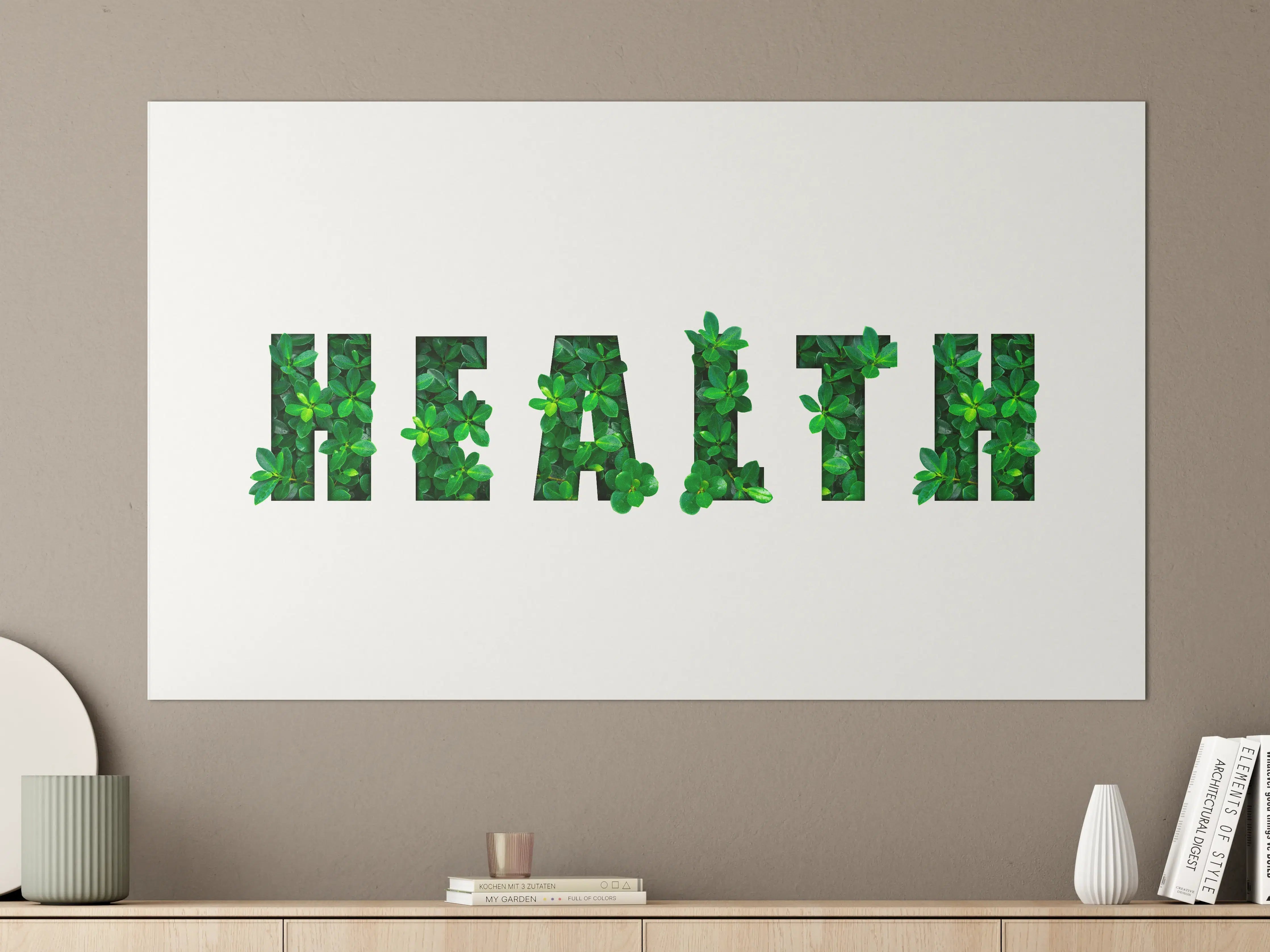 Große Wandbilder - Wort HEALTH aus grünen Blättern