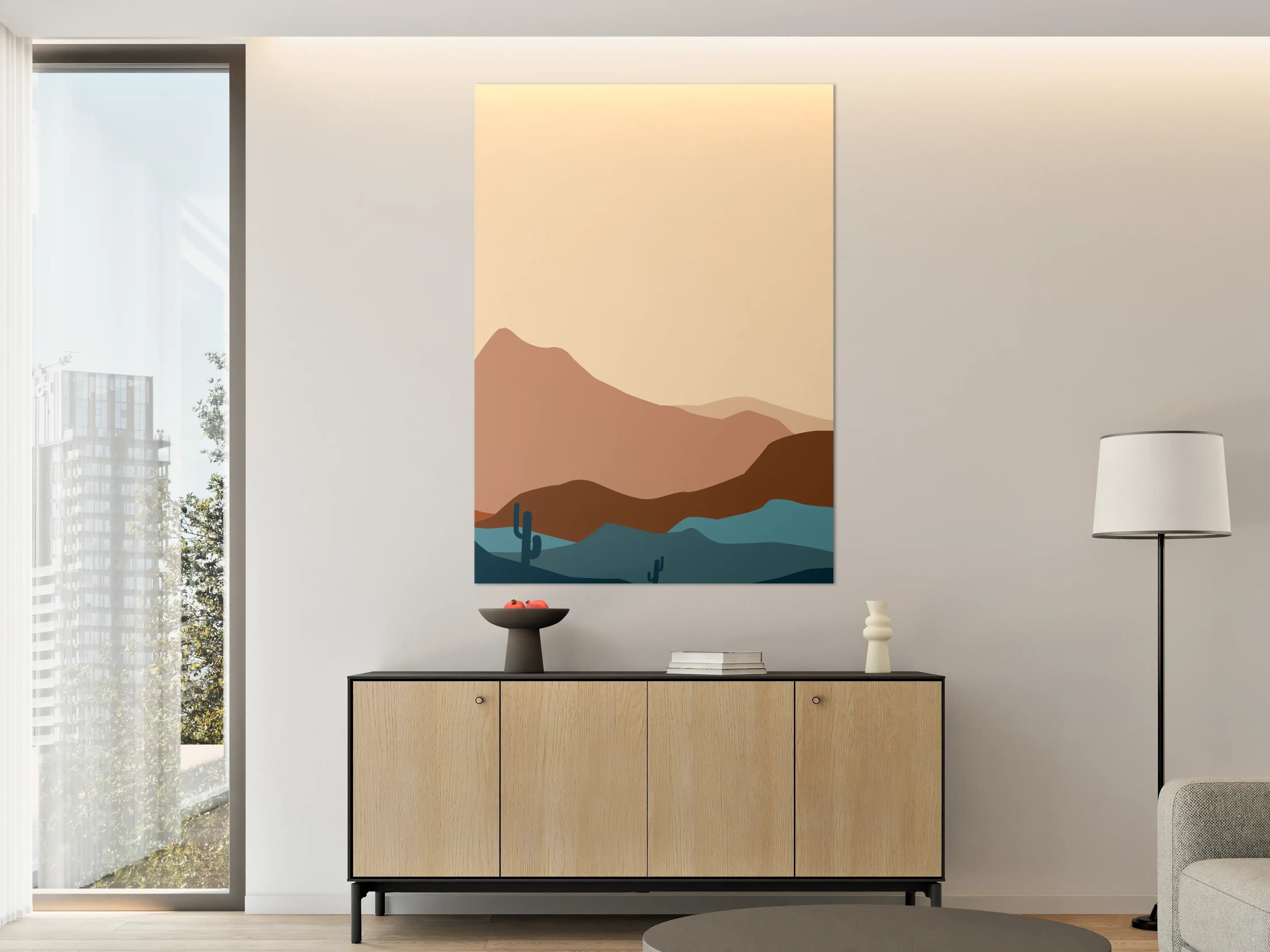 Große Wandbilder - Wüstenlandschaft mit Kakteen bei Sonnenuntergang