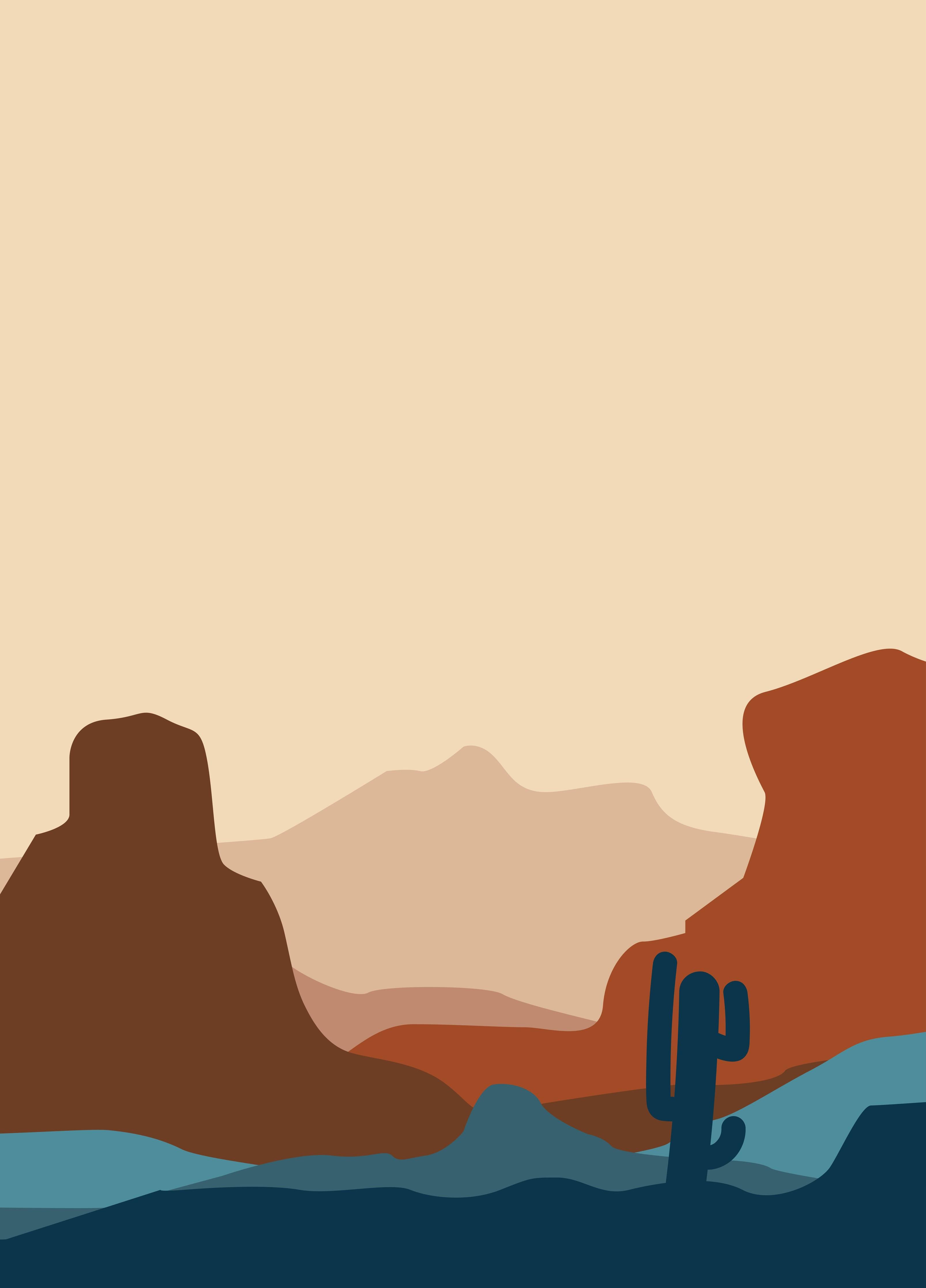 Große Wandbilder-Wüstenlandschaft mit Kaktus und Bergen