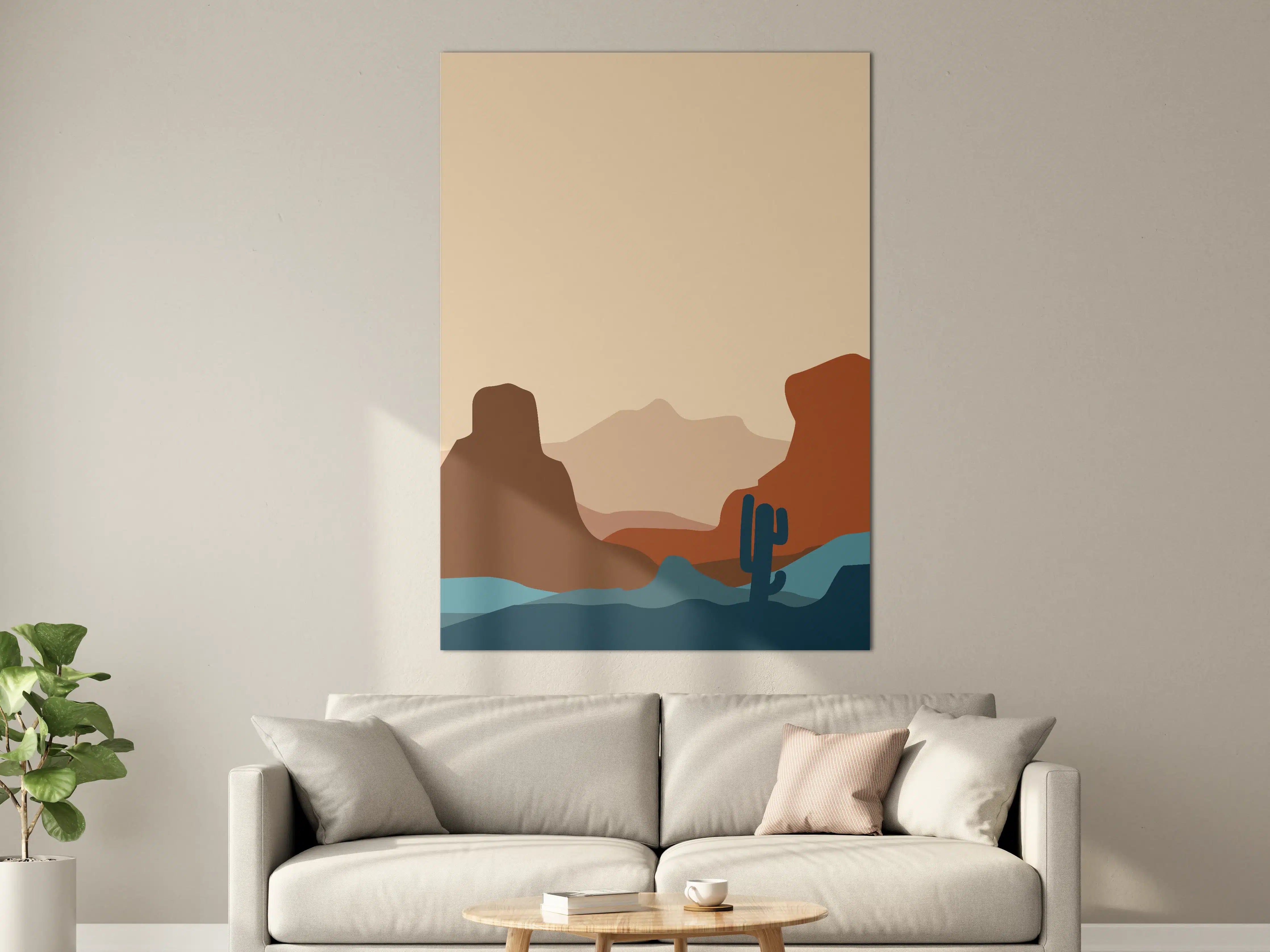 Große Wandbilder - Wüstenlandschaft mit Kaktus und Bergen