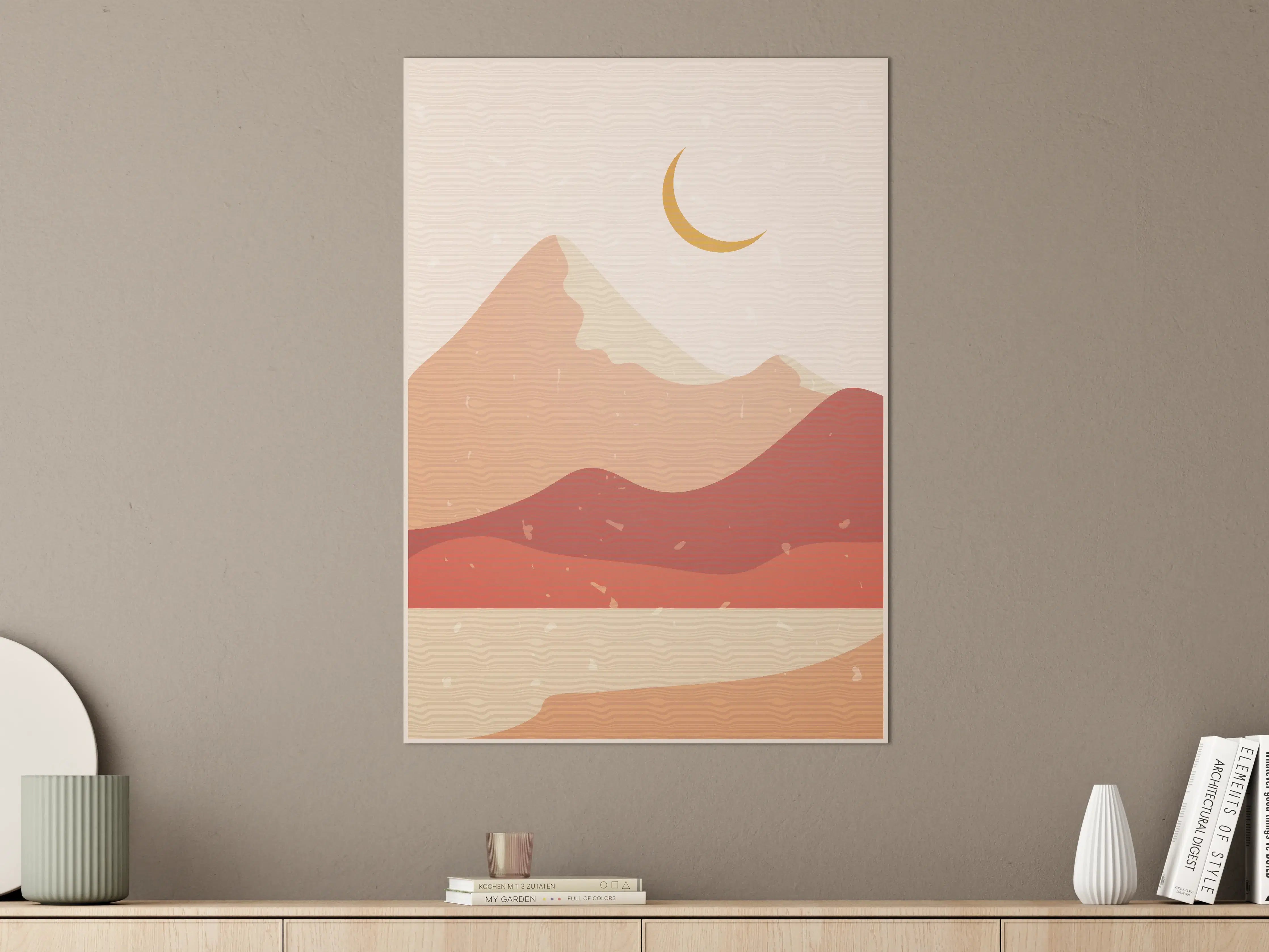 Große Wandbilder - Wüstenlandschaft mit Mond und Bergen